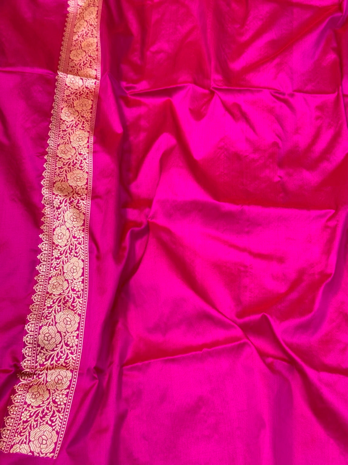 Rani Pink Pure Katan Silk Saree | Kadhwa Technique | Pure Mulberry Silk Handwoven Banarasi Silk Saree