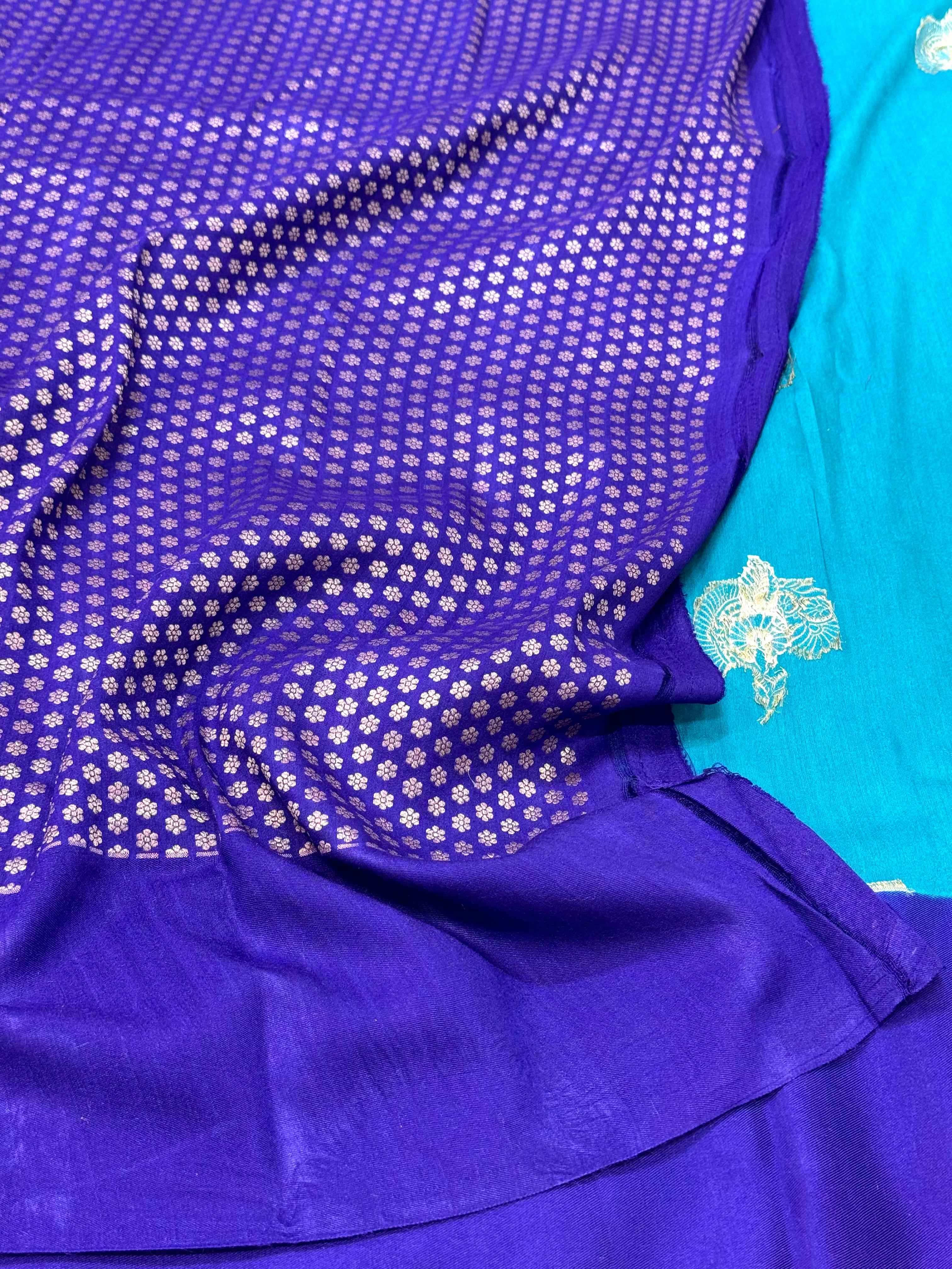 Purple Pure Mulberry Muga And Satin Silk Banarasi Saree - Lightweight