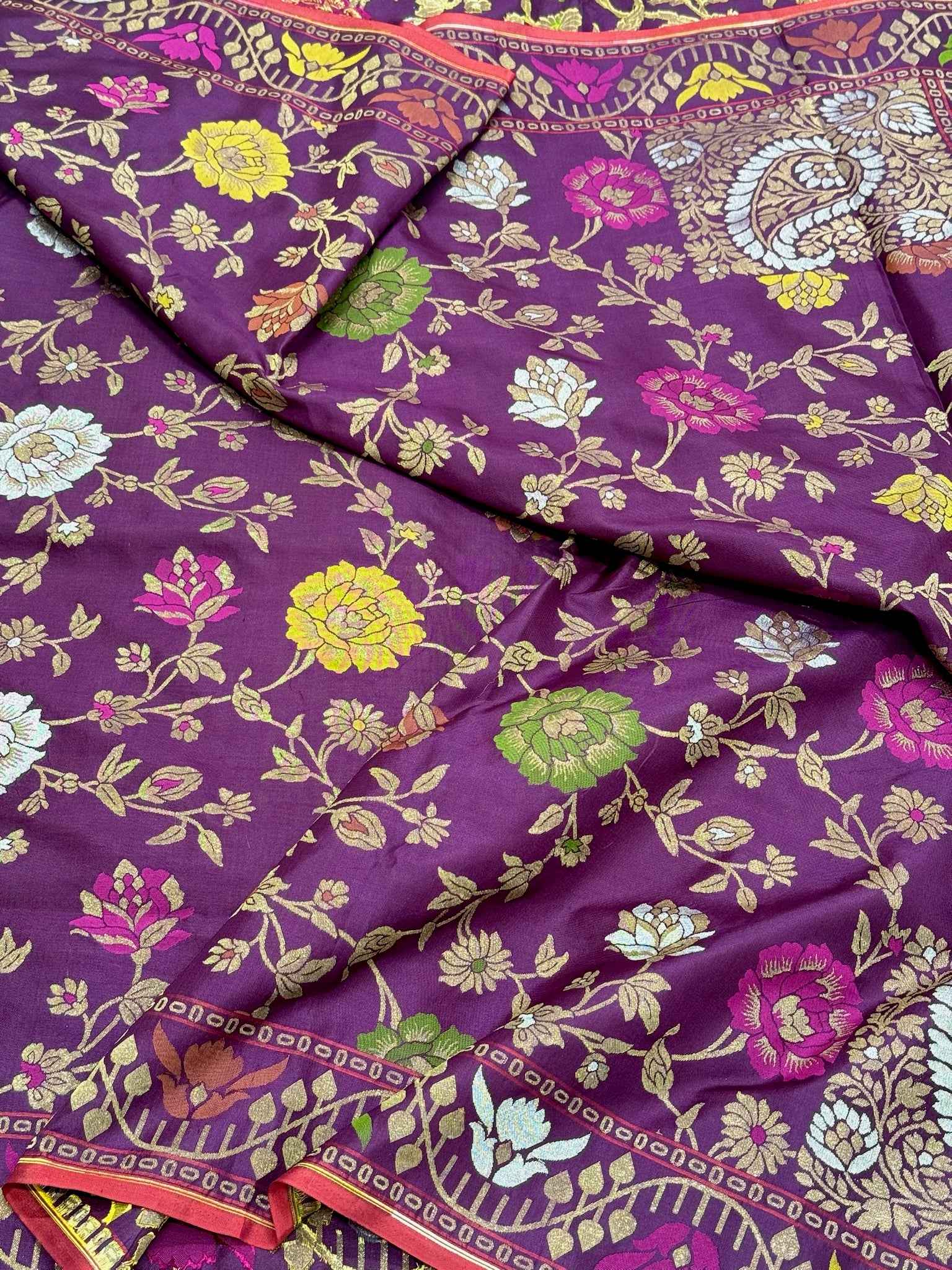 Magenta/Purple Pure Katan Silk Handwoven Banarasi Saree