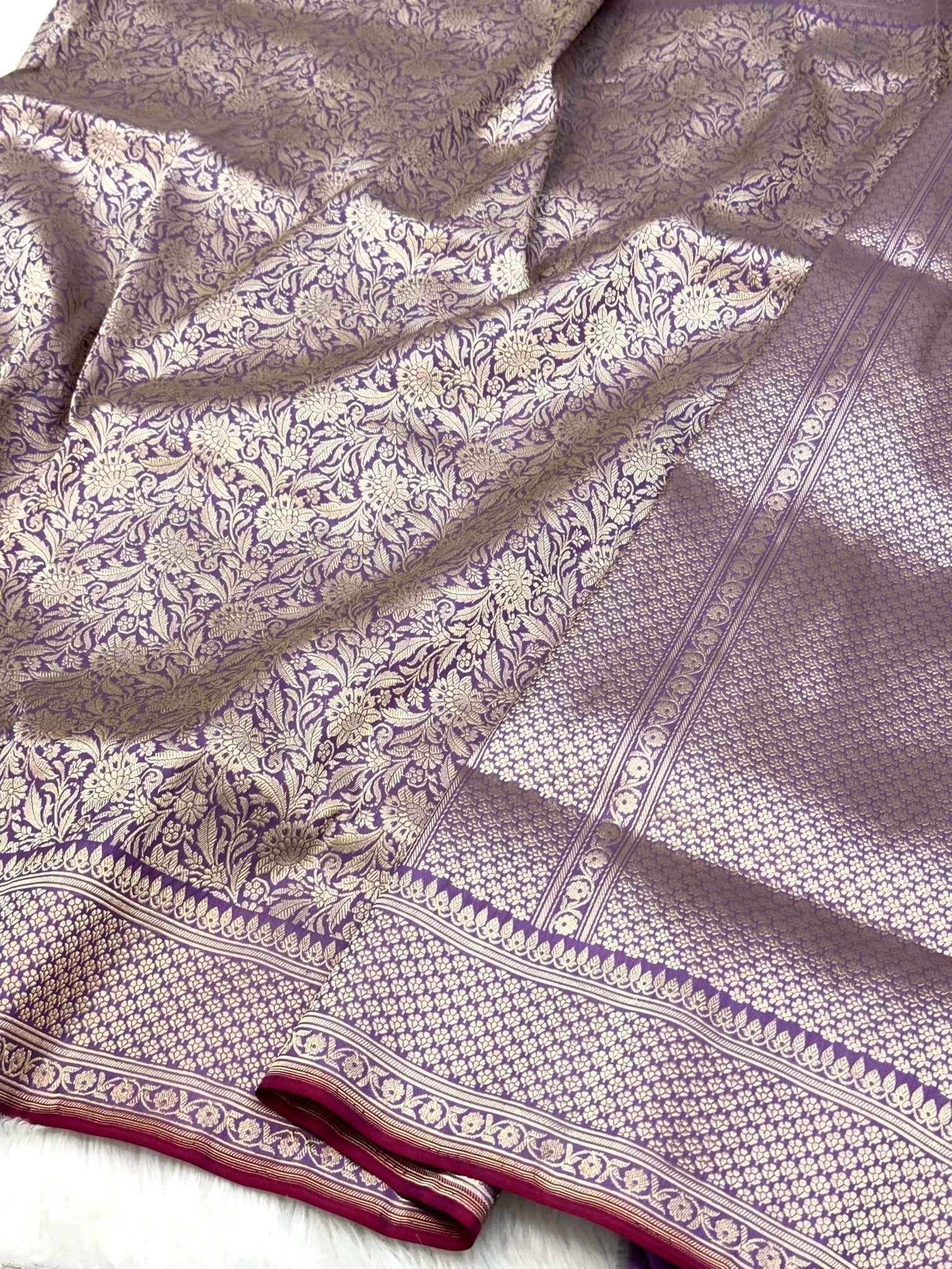 Lavender/Purple Pure Katan Silk Handwoven Saree