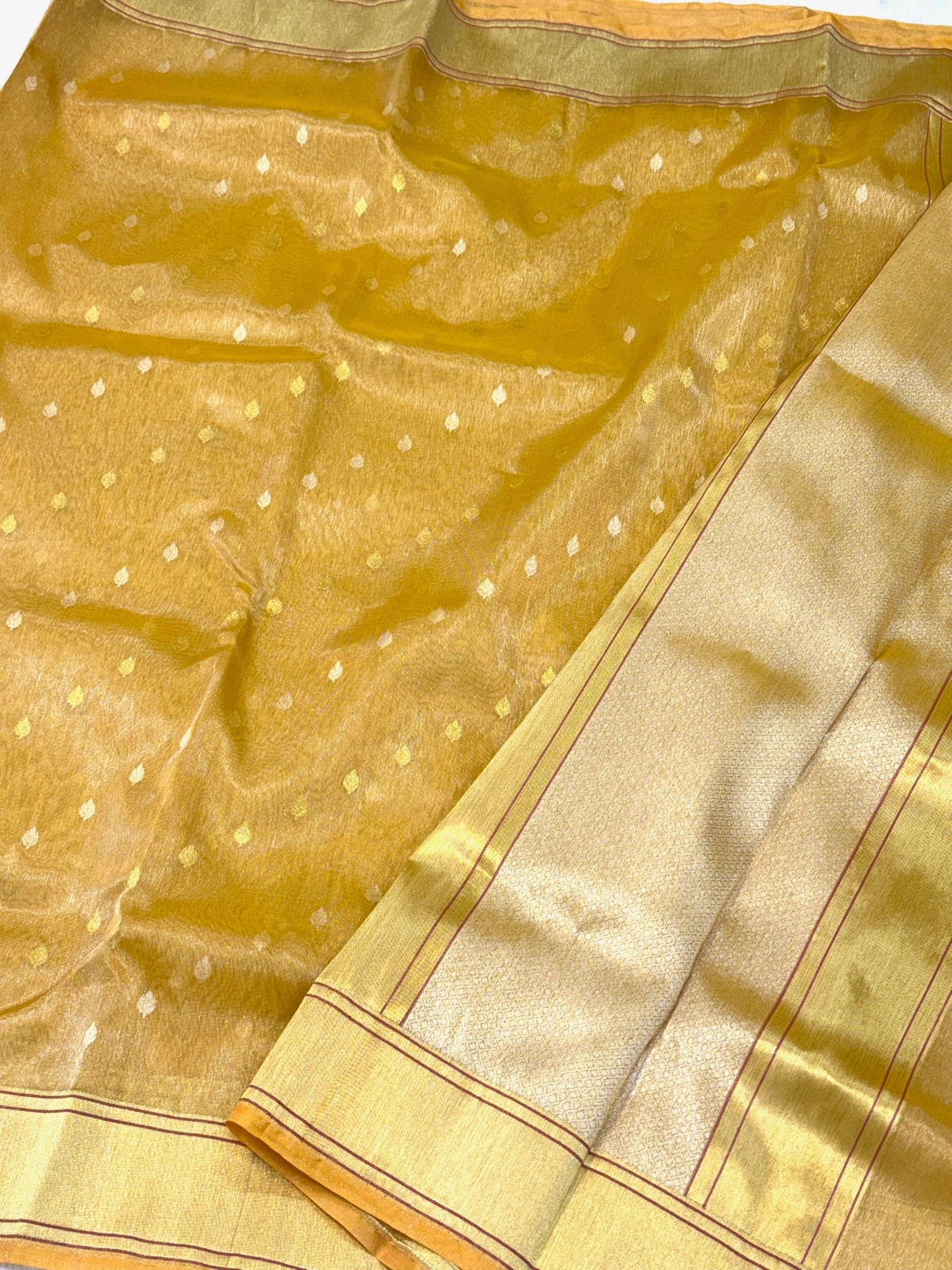 Gold Pure Kora Tissue Ektara Handwoven Banarasi Silk Saree