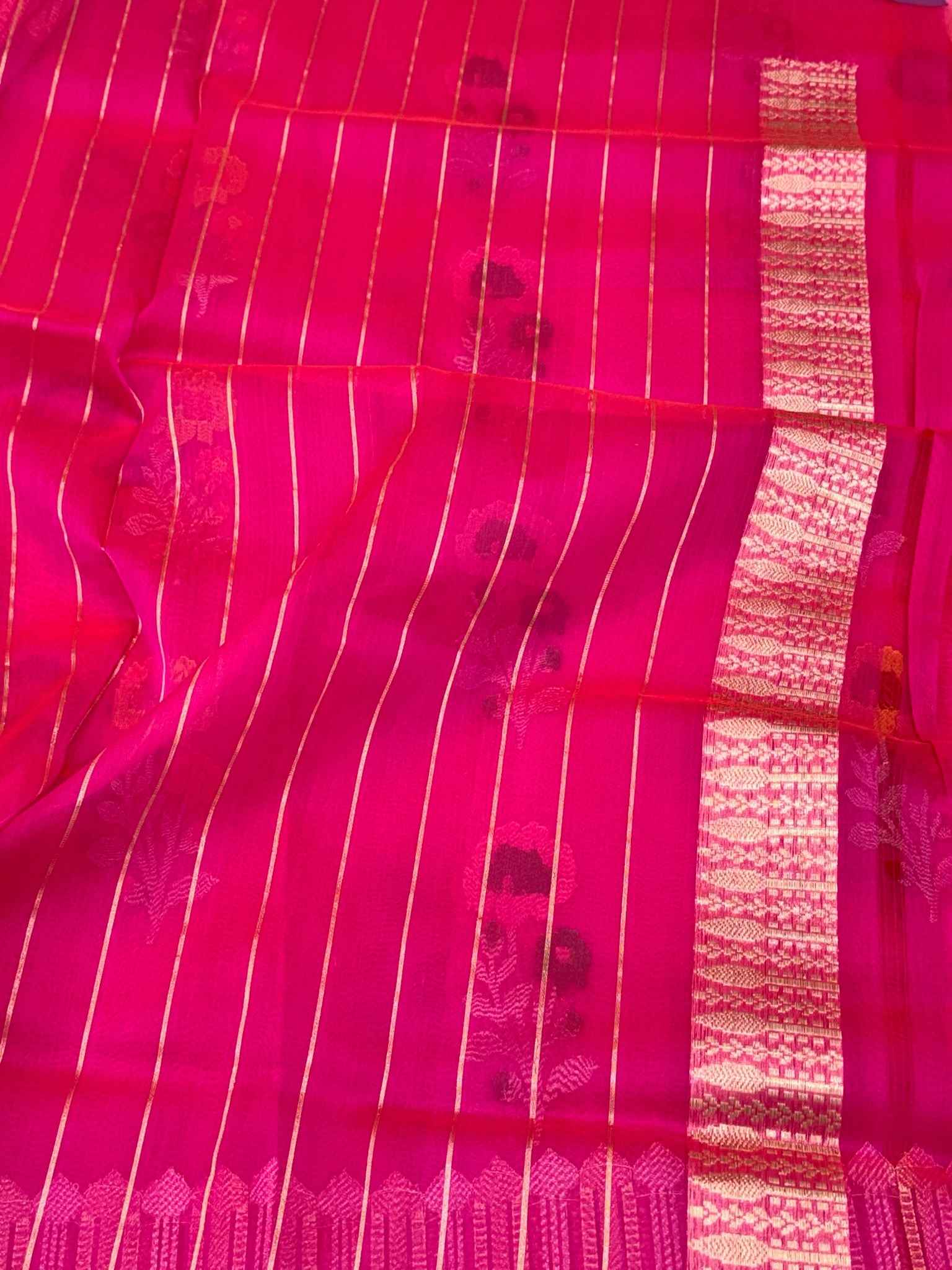 Peach Pink Pure Kora Organza Silk Handwoven Banarasi Saree