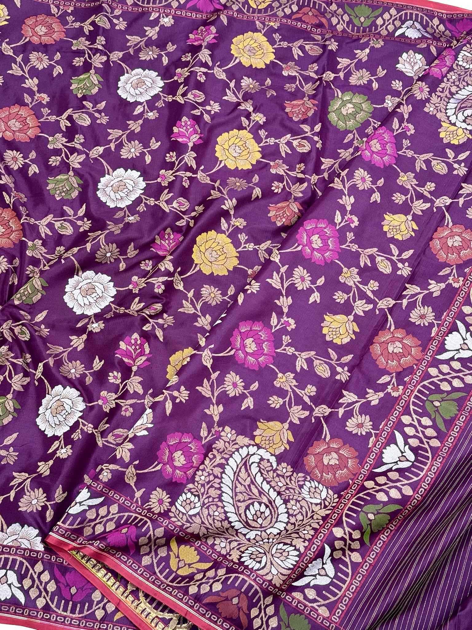 Magenta/Purple Pure Katan Silk Handwoven Banarasi Saree