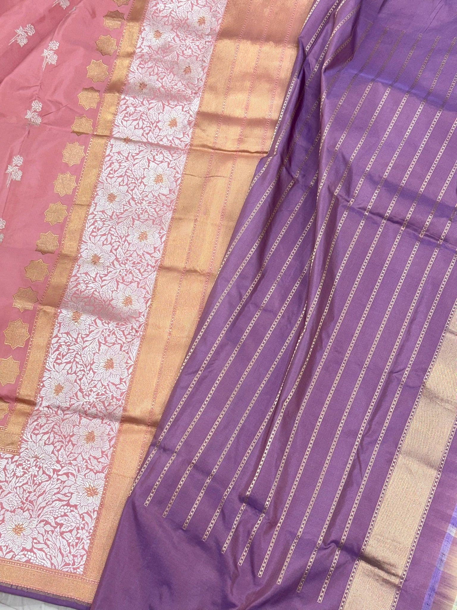 Candy Pink Pure Katan Silk Handwoven Banarasi Saree | Contemporary Design | Skirt Pallu