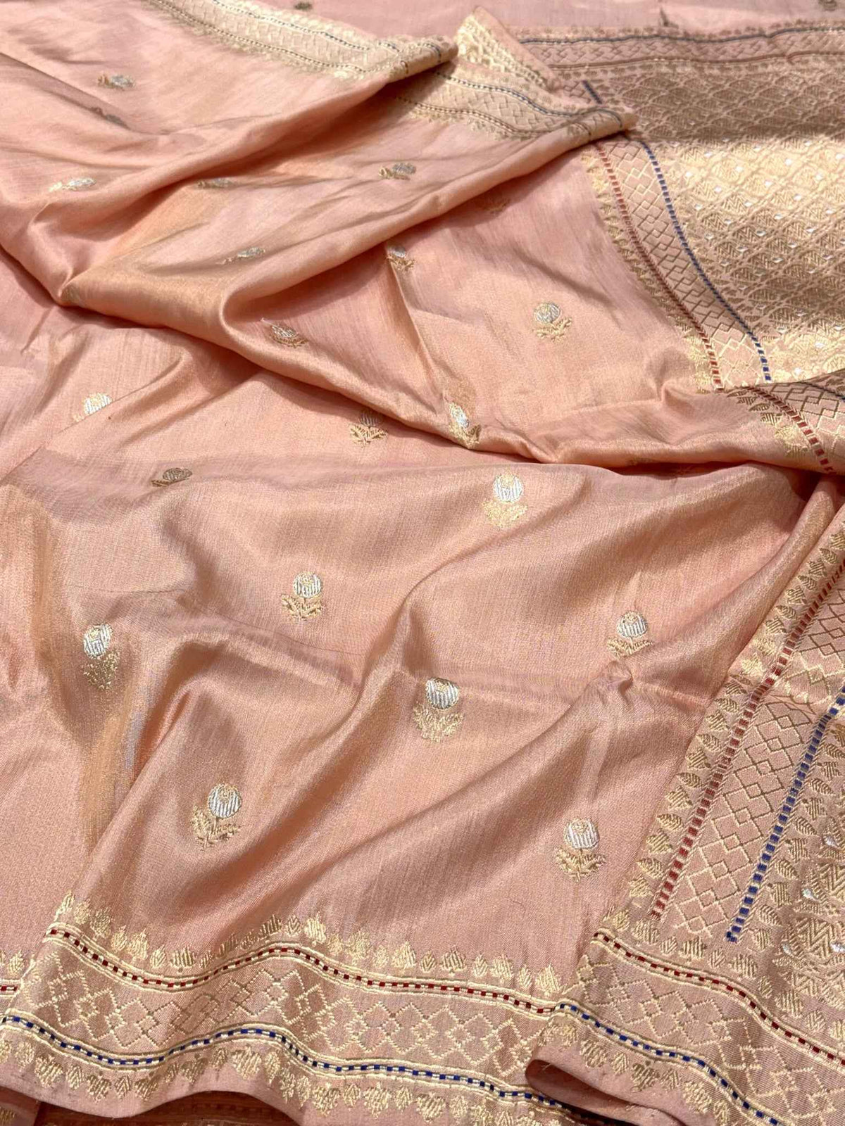 Peach Pure Mulberry Katan Silk & Tissue Silk Handwoven Banarasi Saree - Kadhwa Weave Timeless Heritage