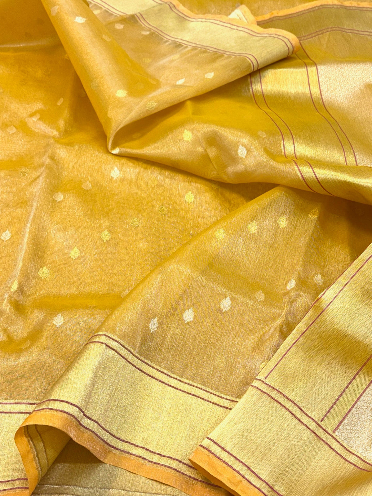 Gold Pure Kora Tissue Ektara Handwoven Banarasi Silk Saree