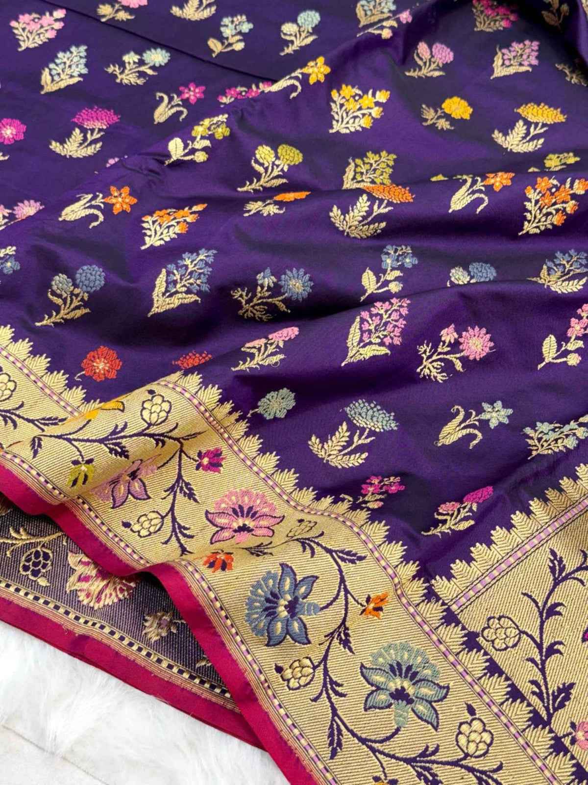 Pink Pure Mulberry Katan Silk Handwoven Banarasi Saree- Kadhuwa