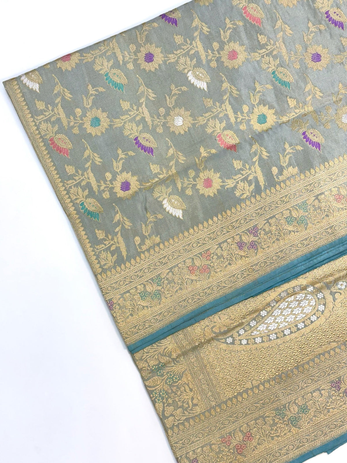 Ice Blue Pure katan Silk Handwoven Banarasi Saree
