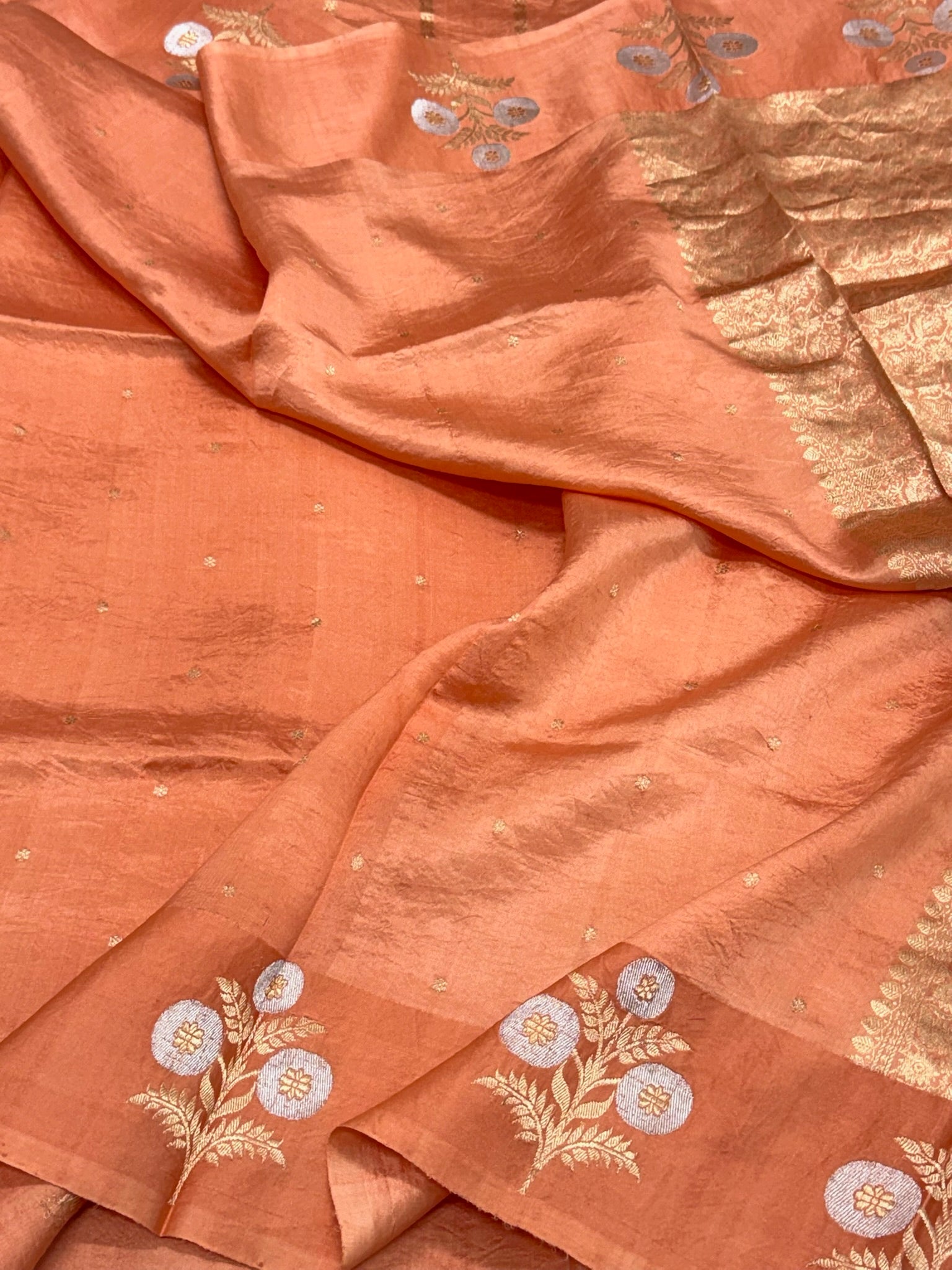 Peach Pure Raw Mango Silk Handwoven Banarasi Saree