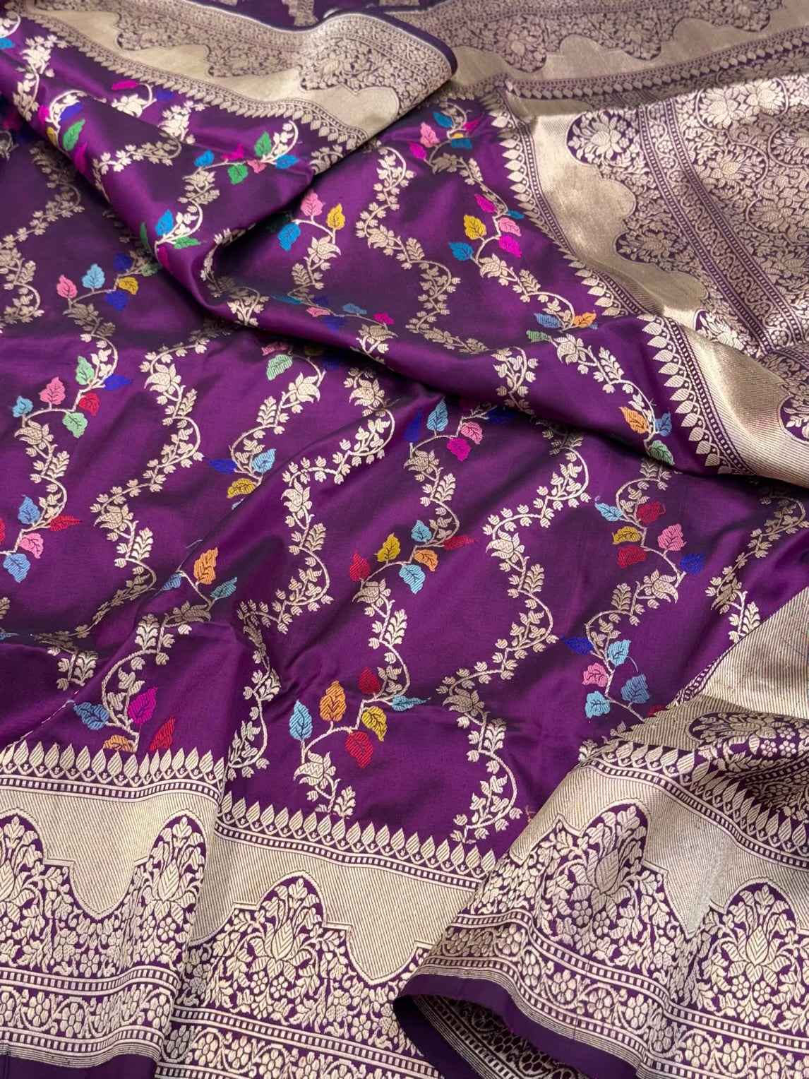 Magenta Purple Pure Mulberry Katan Silk Handwoven Banarasi Saree With Kadhwa Weave