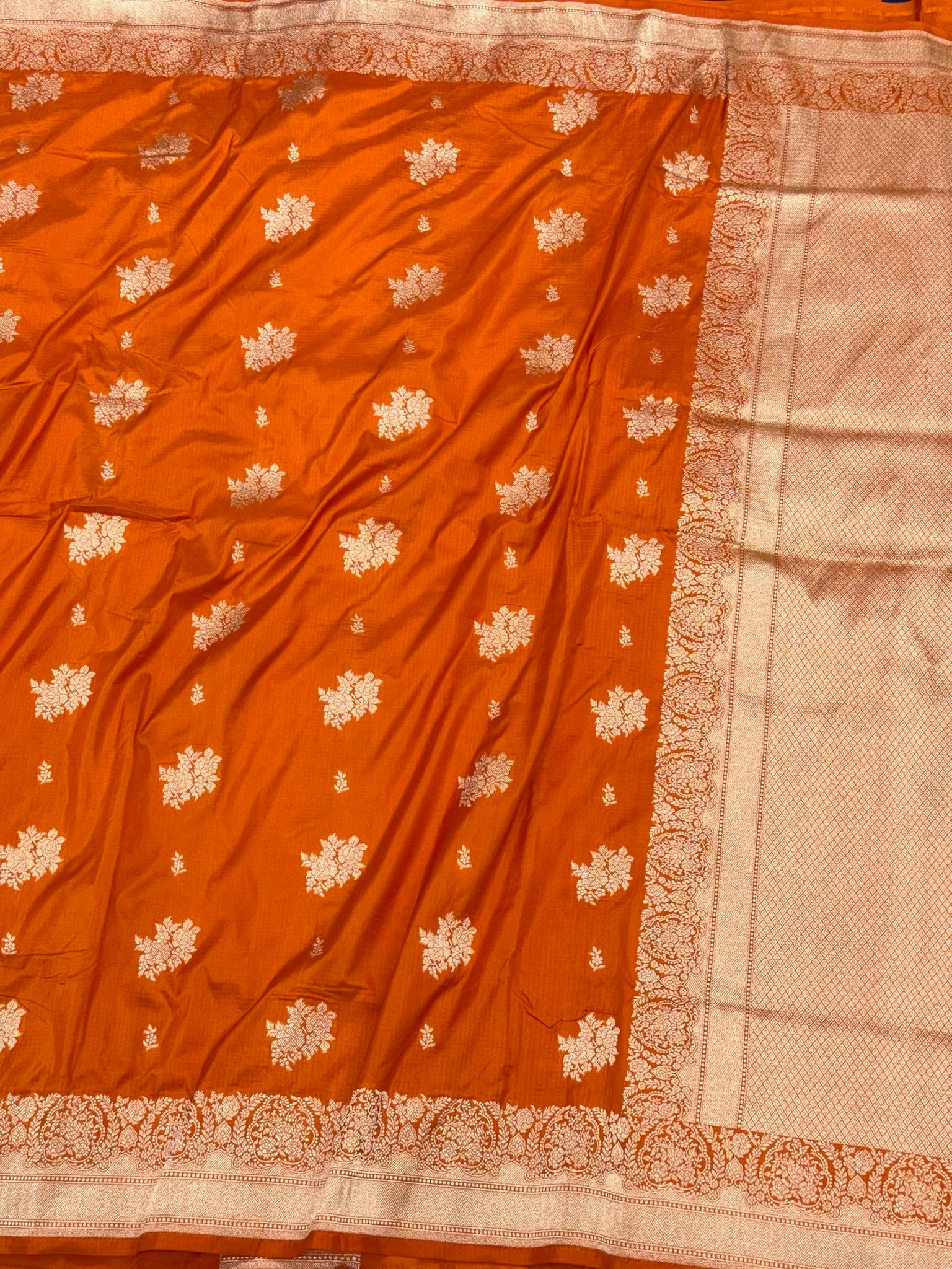 Orange Pure Mulberry Katan Silk Handloom Banarasi Saree - Zari Butah