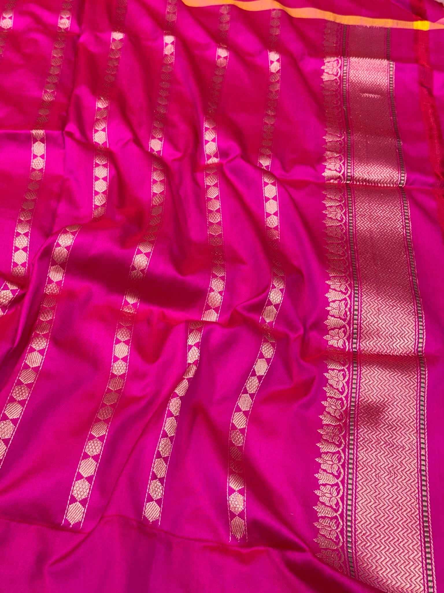 Lilac Pink Pure Katan Mulberry Silk Handwoven | Kadhwa + Kadhiyal + Ektara Weave | Banarasi Saree