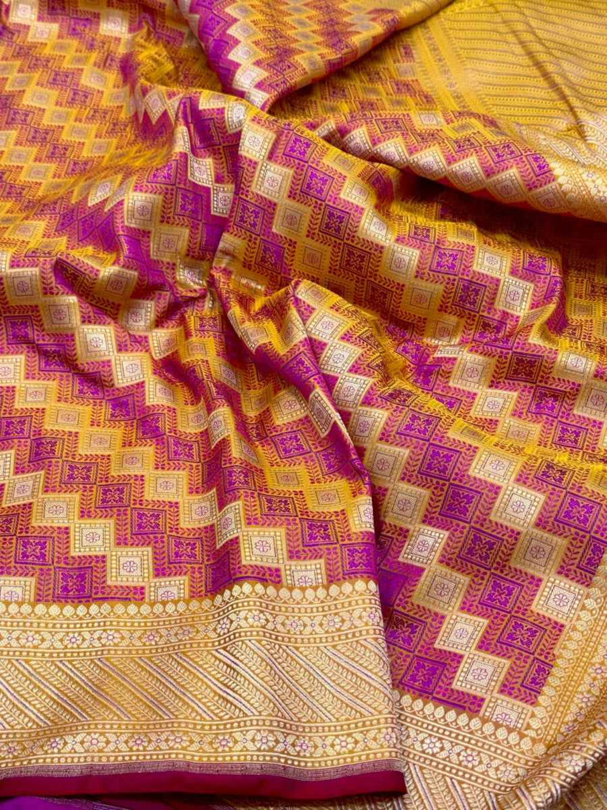 Red Pure Satin Silk Handwoven Banarasi Saree