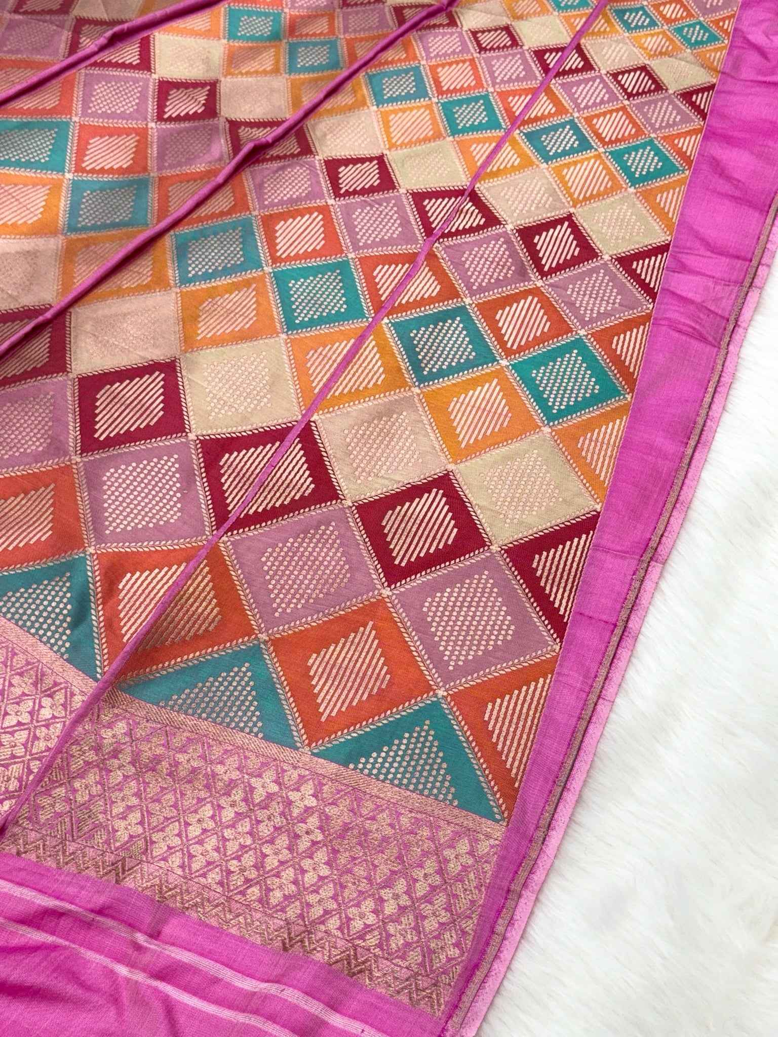 Pink Katan Silk Rangkaat Pure Handwoven Lahenga