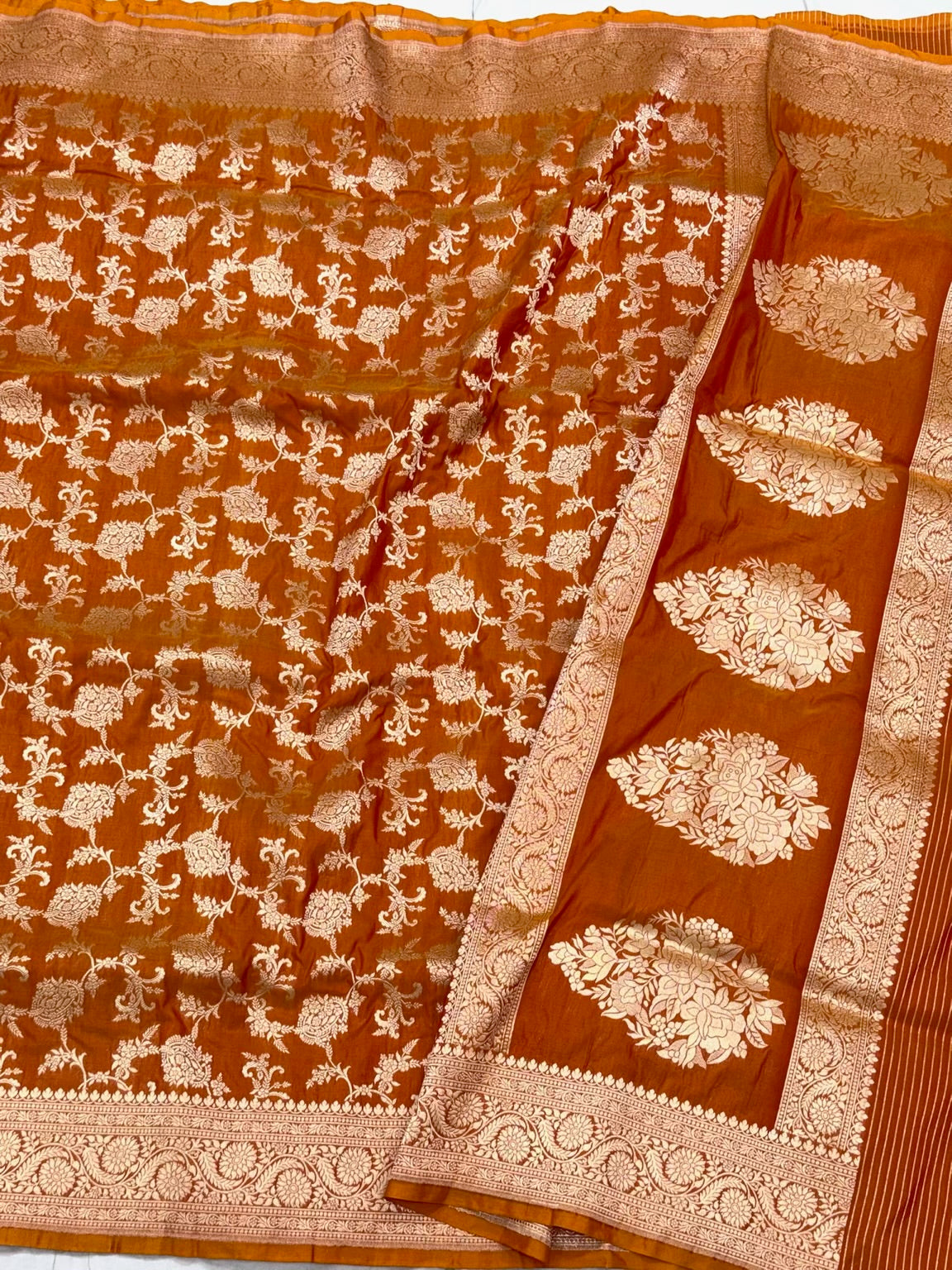 Mustard Yellow Pure Mulberry Katan Silk Handloom Banarasi Saree
