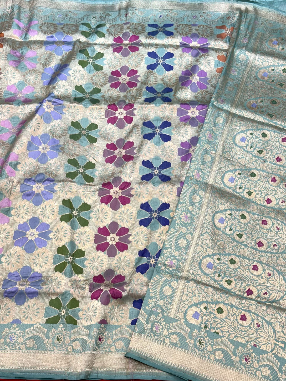 Light Sea Green Pure Katan Mulberry Silk Handloom Banarasi Saree - Rangkaat