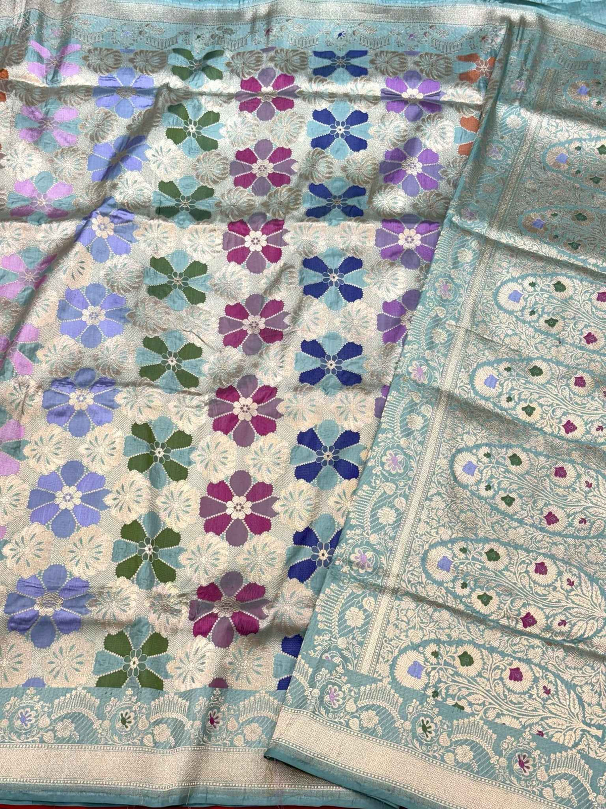 Light Sea Green Pure Katan Mulberry Silk Handloom Banarasi Saree - Rangkaat