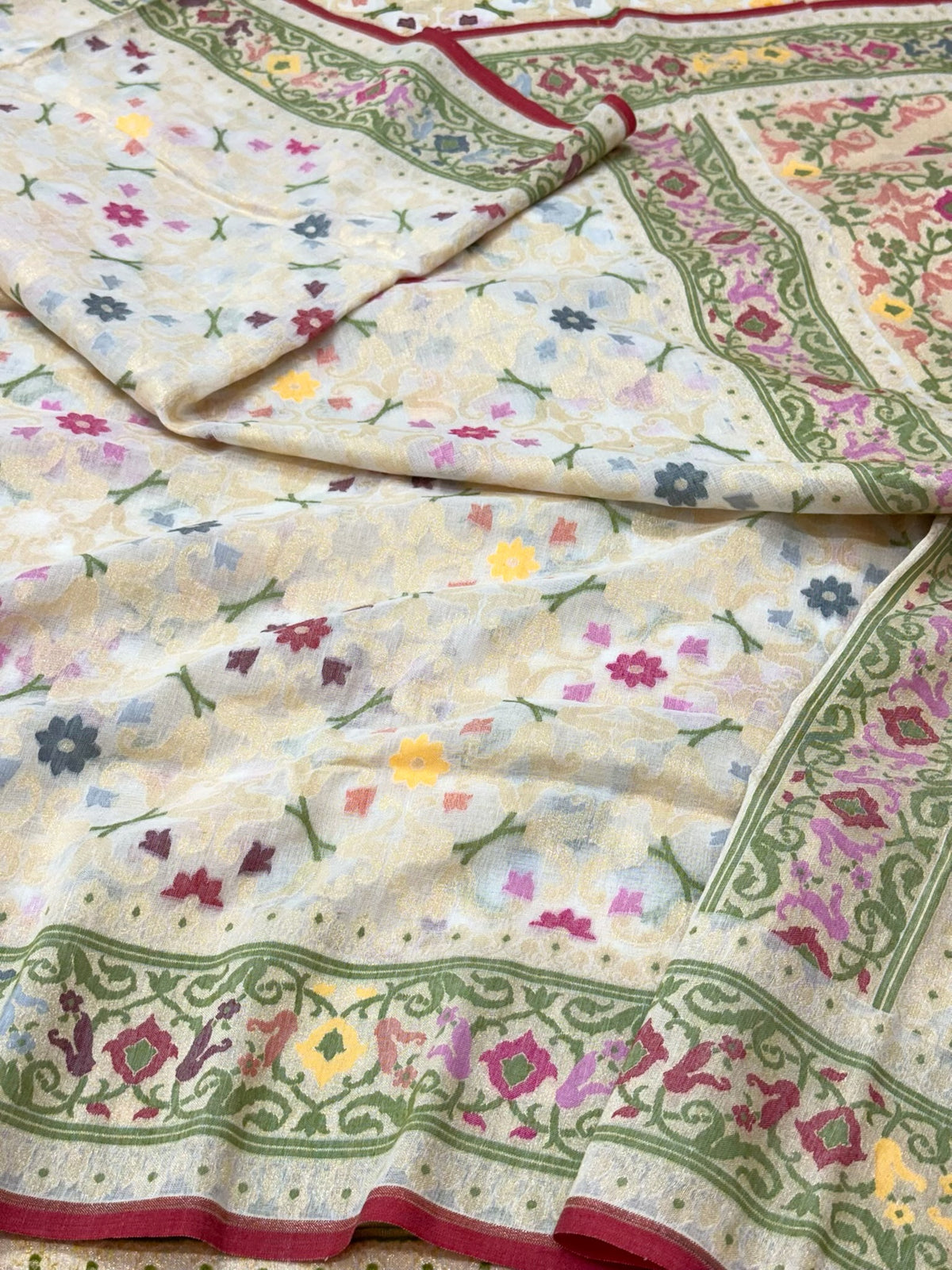 Off White Pure Muslin Cotton Jamdani | Ektara Technique | Handloom Modern Banarasi Saree