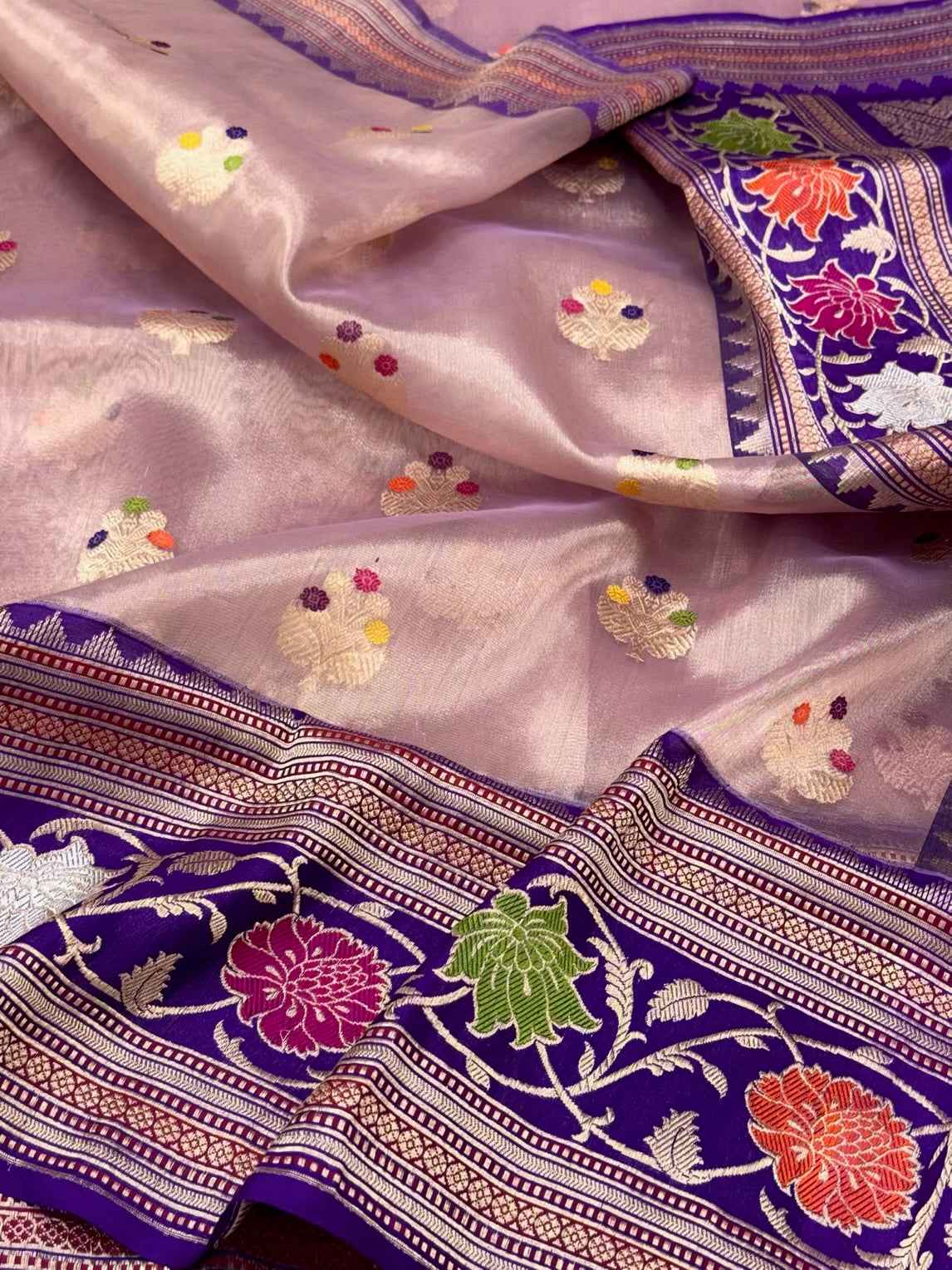 Rose Gold Pure Kora Silk & Pure Tissue Silk Handwoven Banarasi Saree