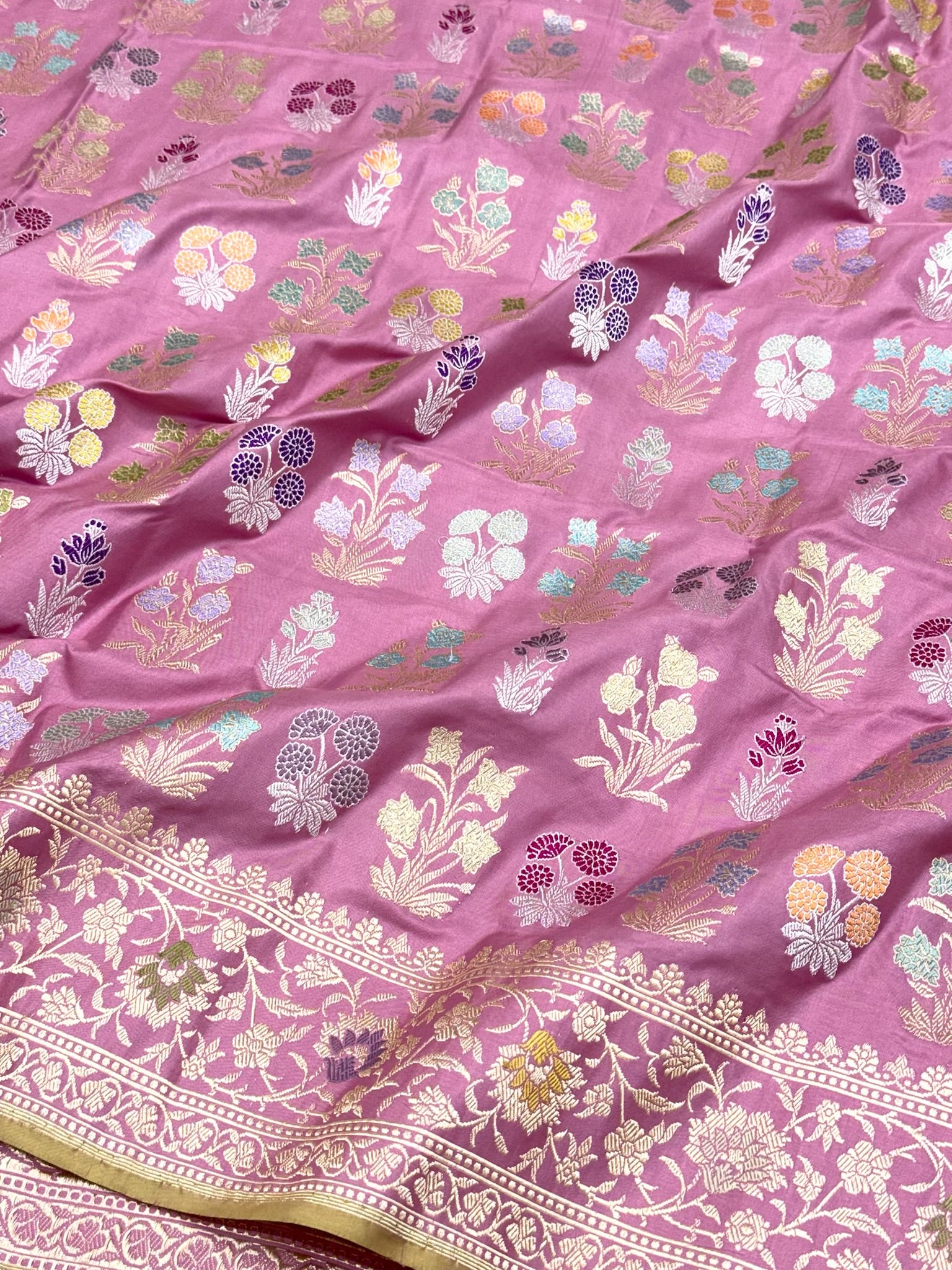 Lilac Pink Pure Banarasi Double Katan Mulberry Silk Handwoven Modern Saree | Kadhwa Technique |