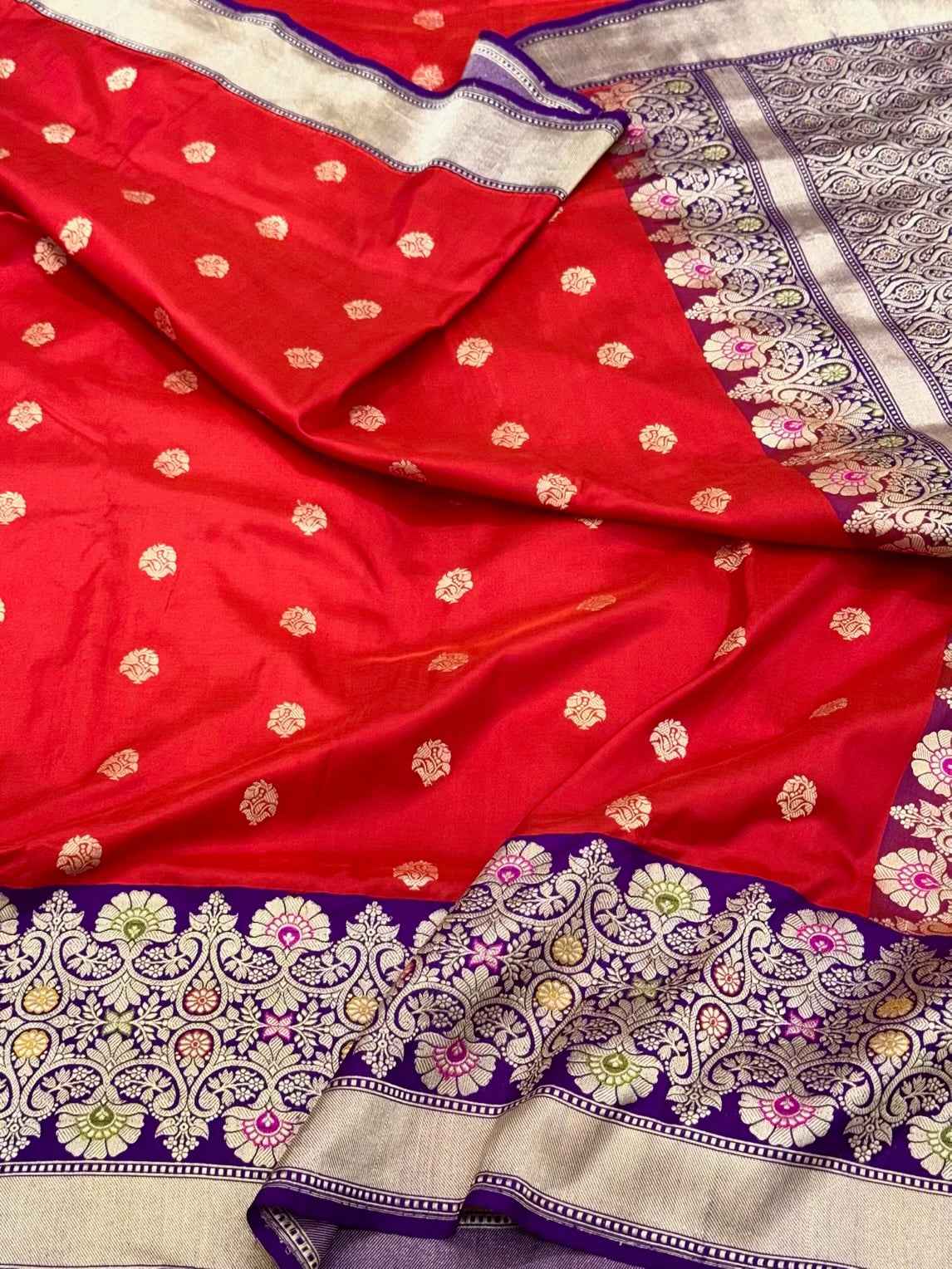 Red Pure Katan Mulberry Silk Handwoven Saree | Kadhwa Technique | Banarasi Silk Saree