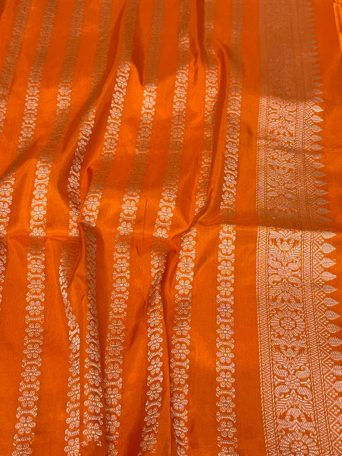 Gold Yellow/Orange Handwoven Banarasi Saree | Kadhwa Ektara Kadhiyal | Pure Mulberry Katan Silk Authentic Modern Banarasi Saree