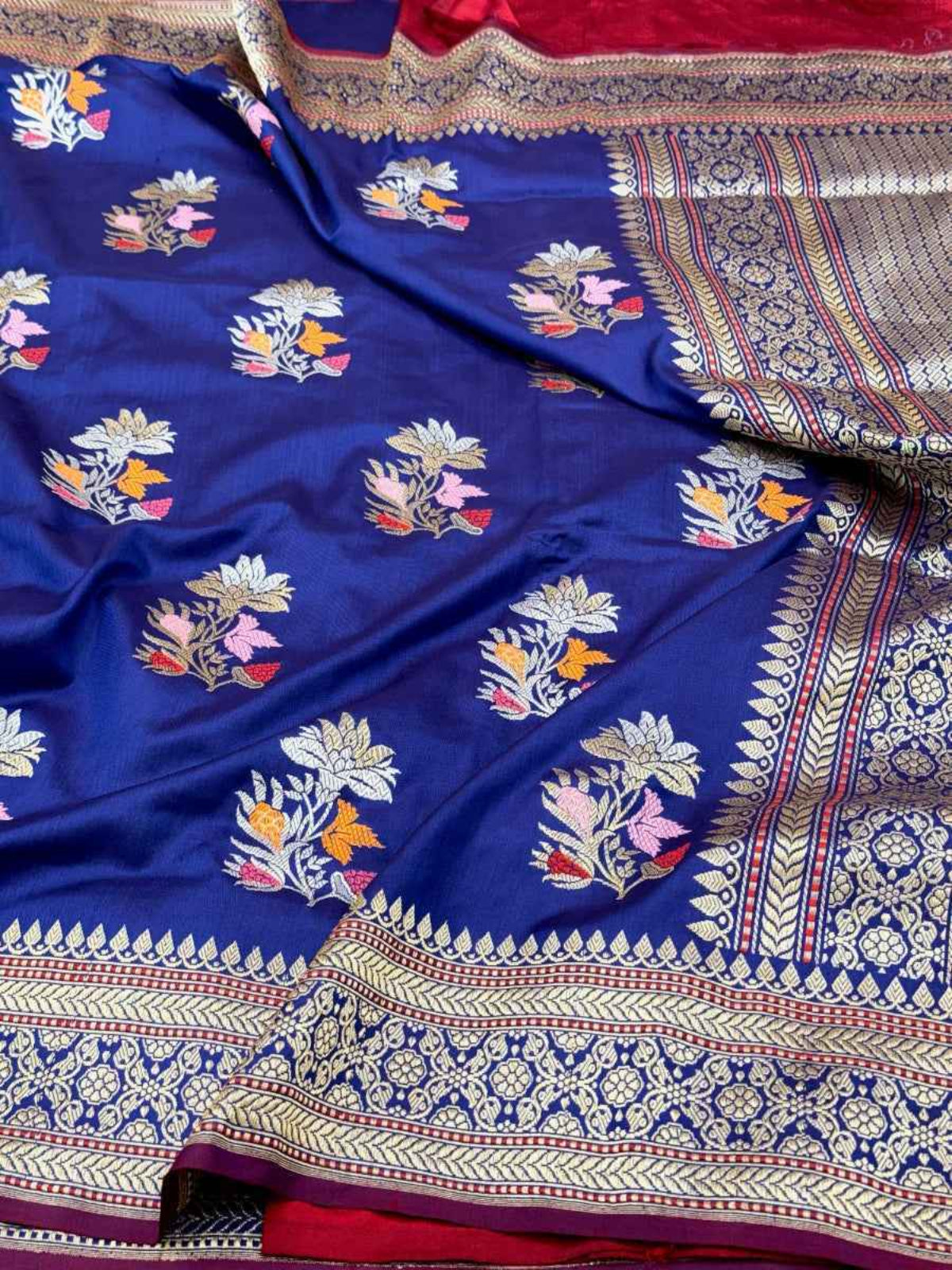 Reddish Orange Ektara Weave Pure Katan Silk Handwoven Banarasi Saree