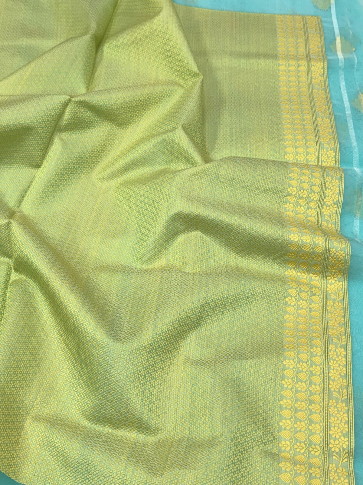 Aqua Blue Pure Kora Silk Handwoven Banarasi Saree