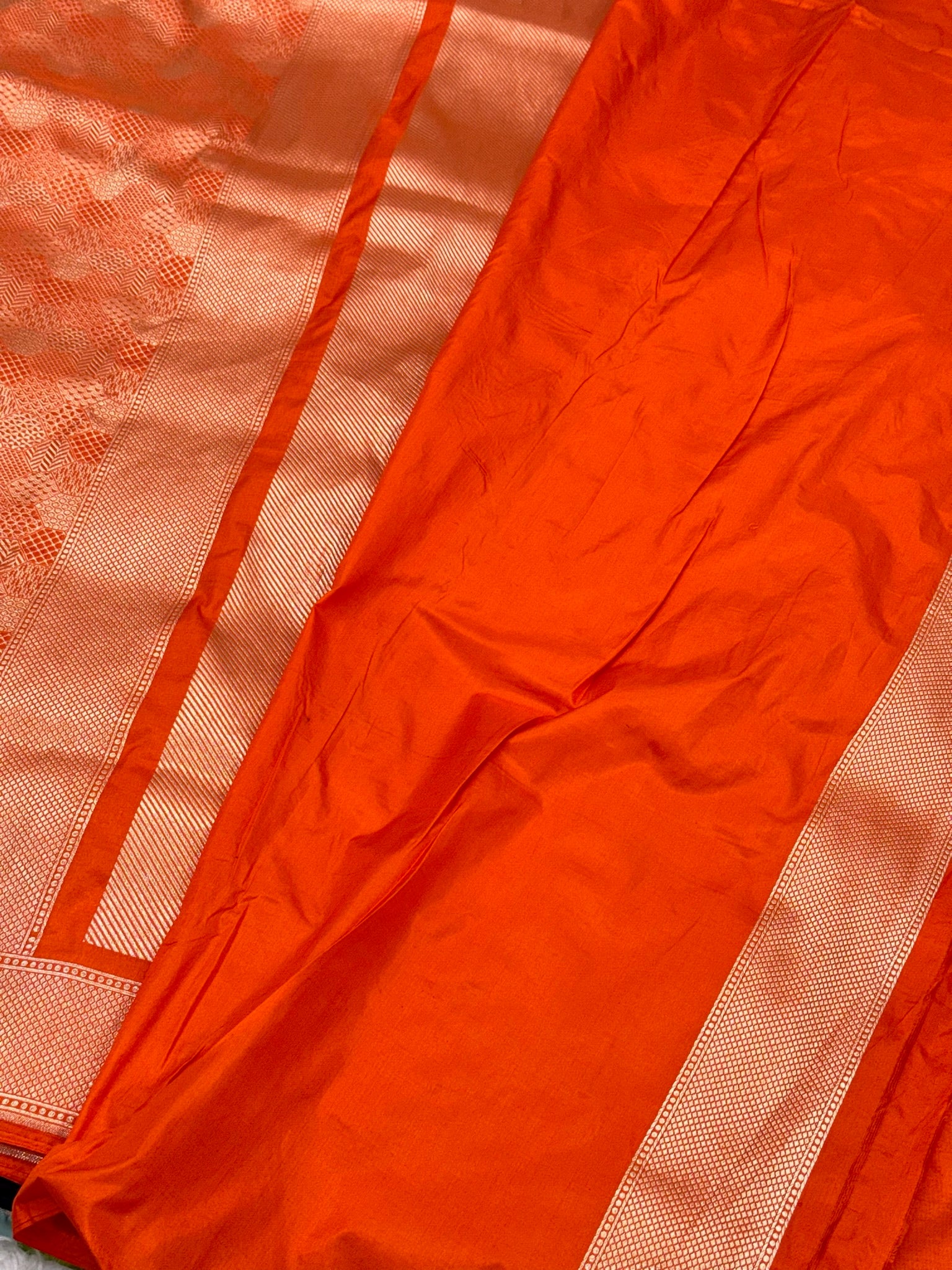Orange Pure Mulberry Katan Silk Handloom Banarasi Brocade Saree