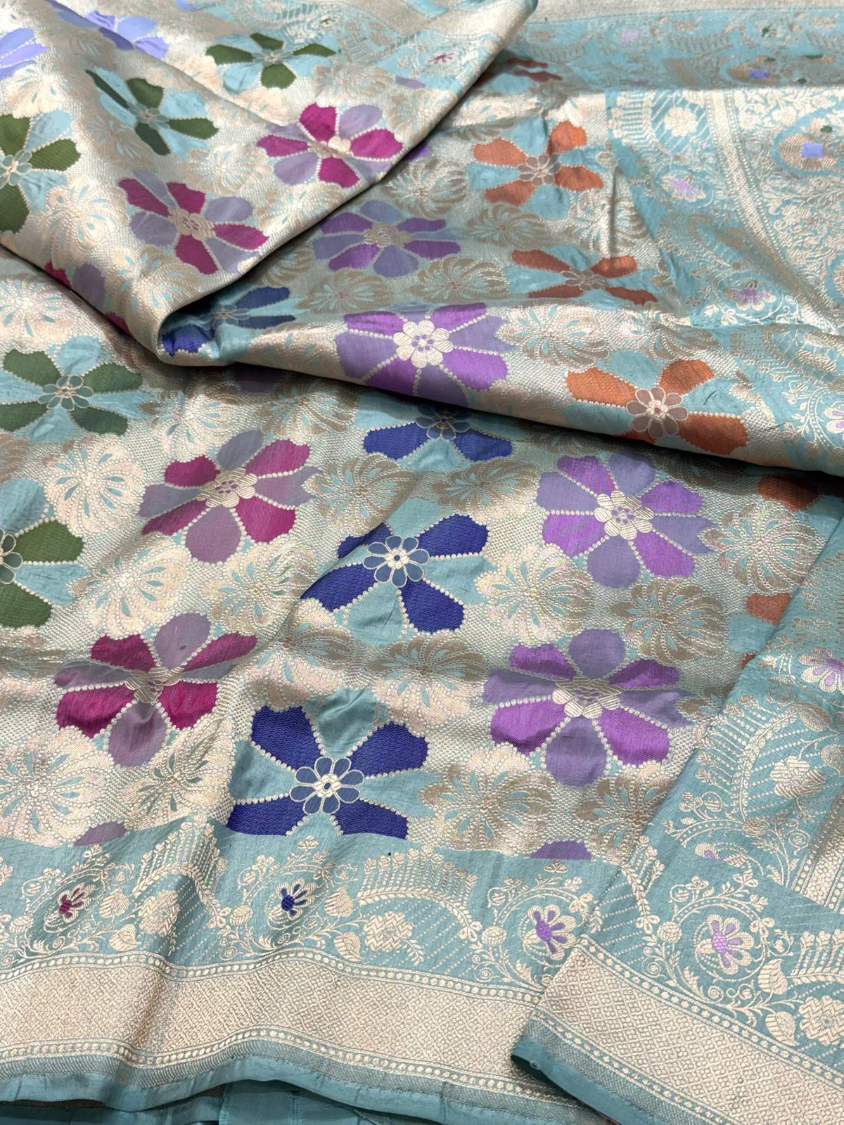 Light Sea Green Pure Katan Mulberry Silk Handloom Banarasi Saree - Rangkaat