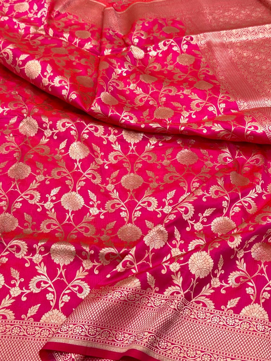 Orange Pink Pure Katan Mulberry Silk Banarasi Handloom Saree