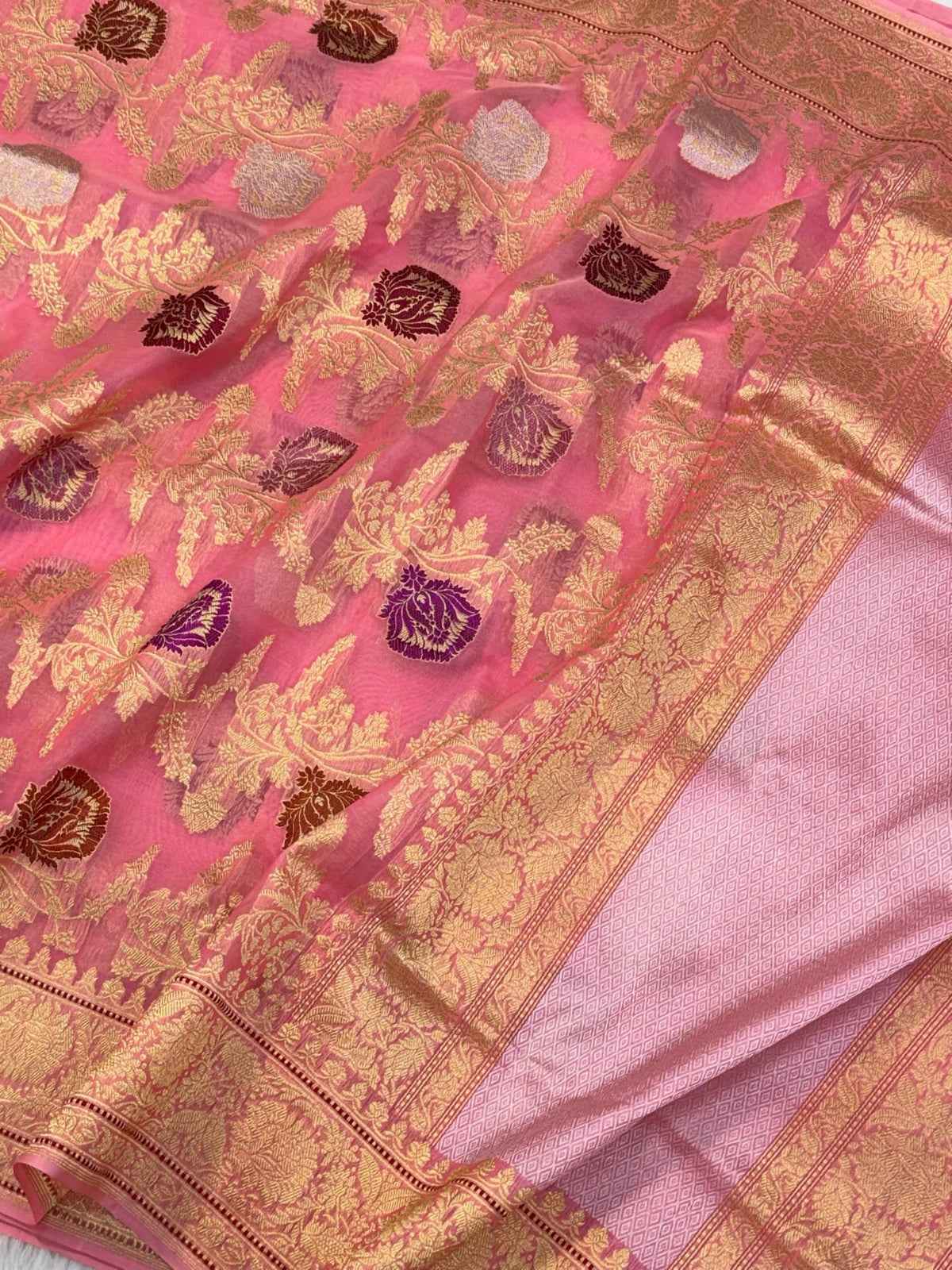 Lavender Pure Mulberry Katan Silk Handwoven Banarasi Saree