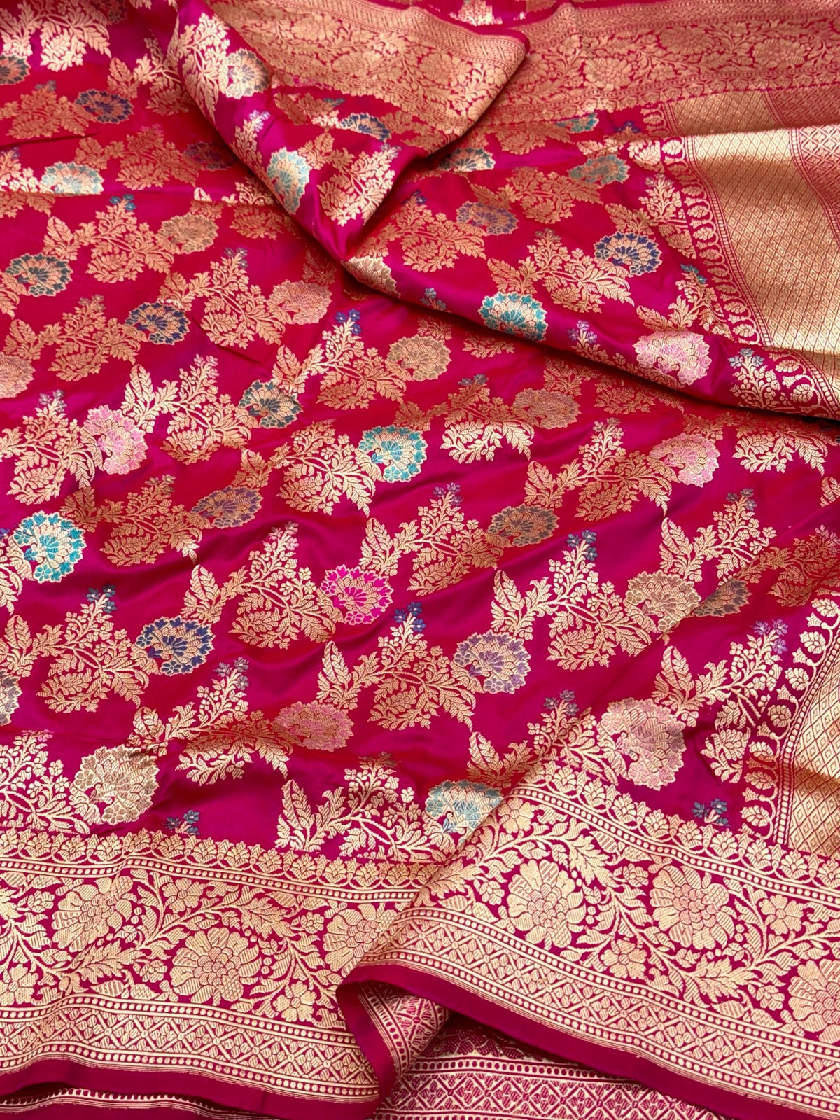 Magenta Pink Pure Katan Silk Handwoven Banarasi Saree