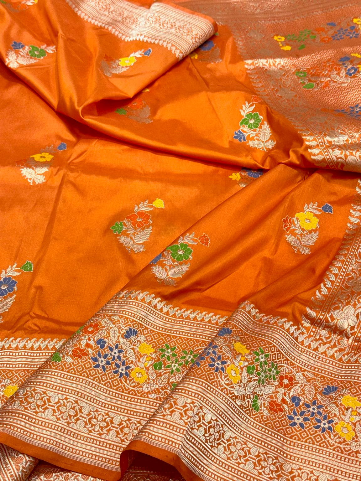 Orange Pure Mulberry Katan Silk Handwoven Banarasi Saree - Kadhwa Weave