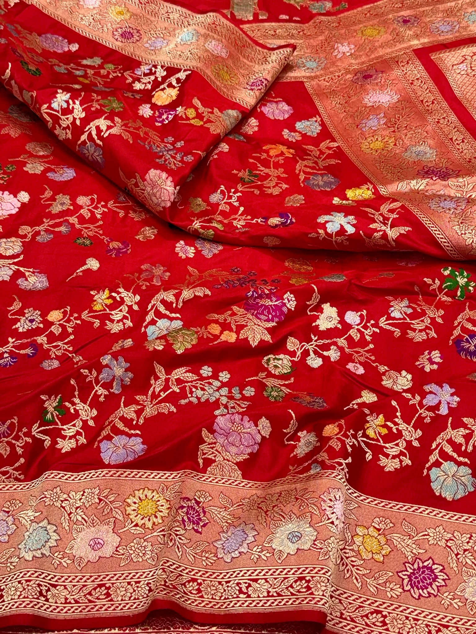 Red Pure Mulberry Double Katan Silk Handwoven Premium Banarasi Saree | Authentic Kadhwa Technique Banarasi Saree