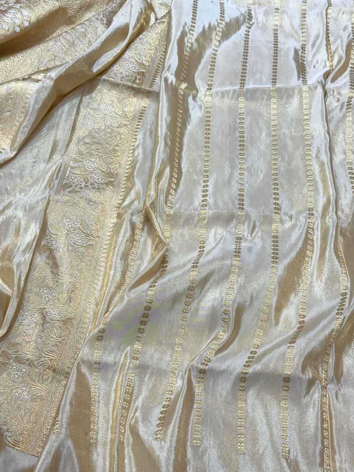 Ivory Pure Tissue Silk Saree - Pure Double Katan Silk | Kadhwa Technique | Handwoven Banarasi Silk Saree