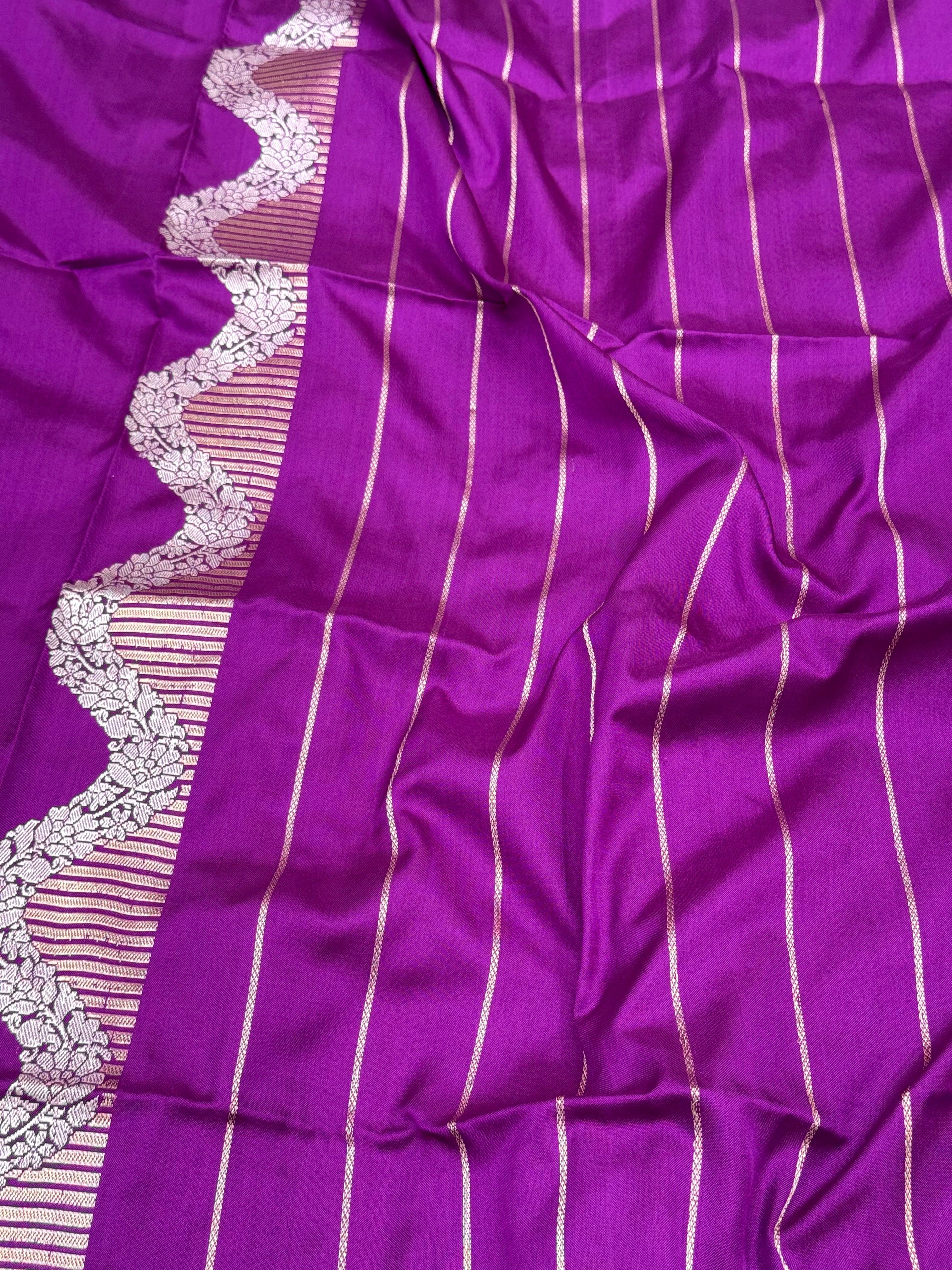 Magenta Purple Pure Mulberry Katan Silk Handwoven Banarasi Saree- Ektara Weave