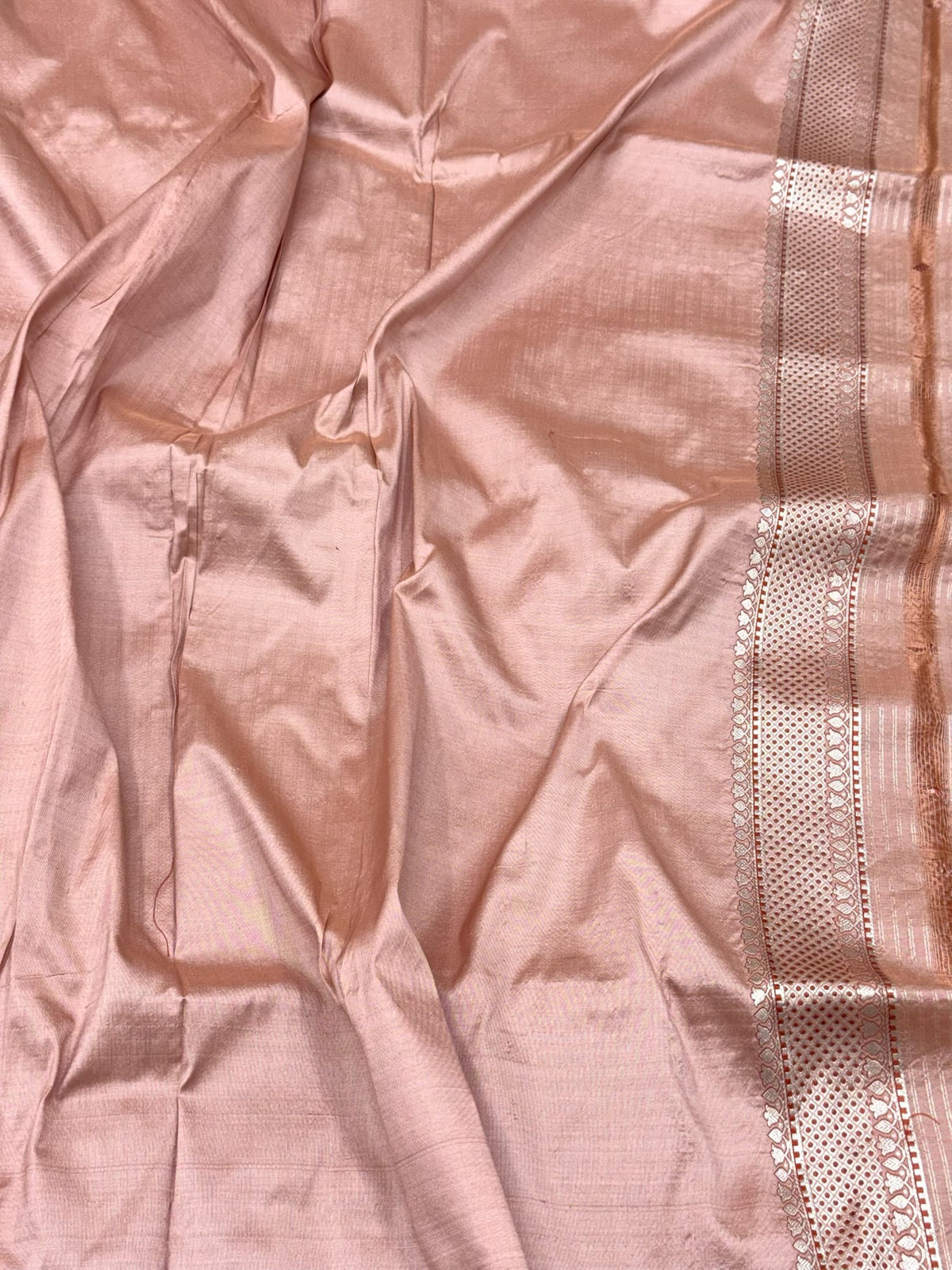 Dusty Peach Pure Katan Mulberry Silk Handloom Authentic Banarasi Brocade Saree