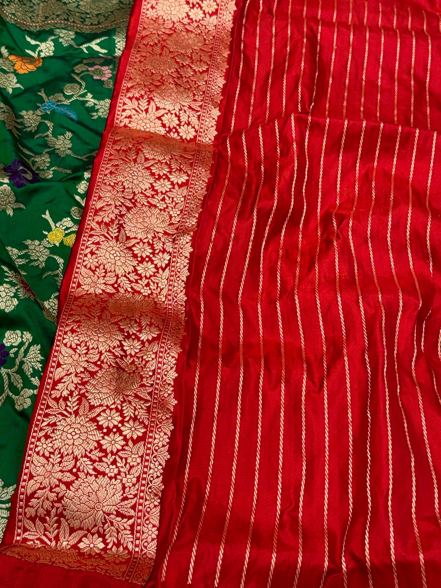 Bottle Green Pure Double Katan Mulberry Silk | Kadhwa Technique | Handwoven Banarasi Saree
