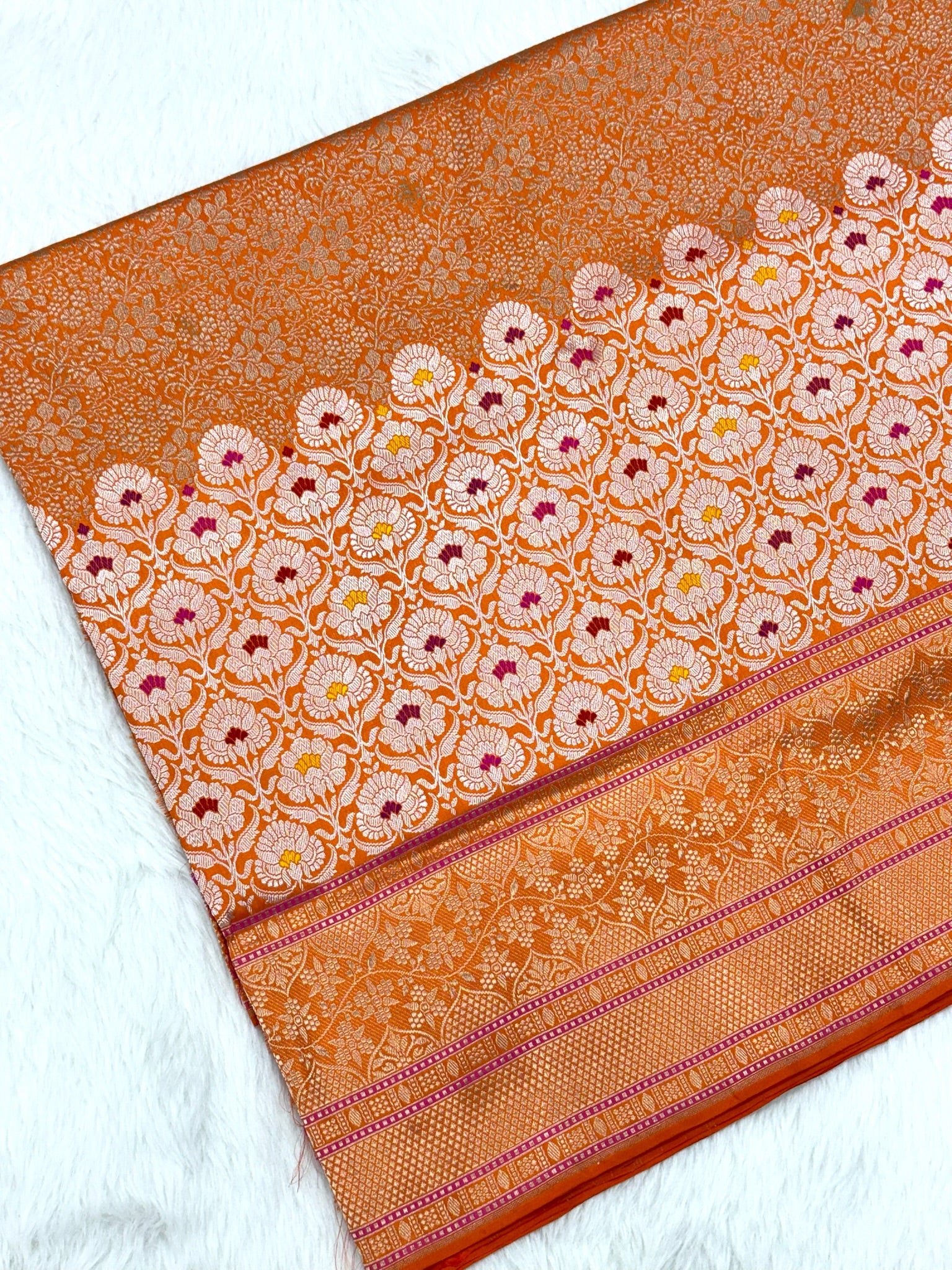 Orange Pure Mulberry Katan Silk Handwoven Banarasi Saree | Brocade|