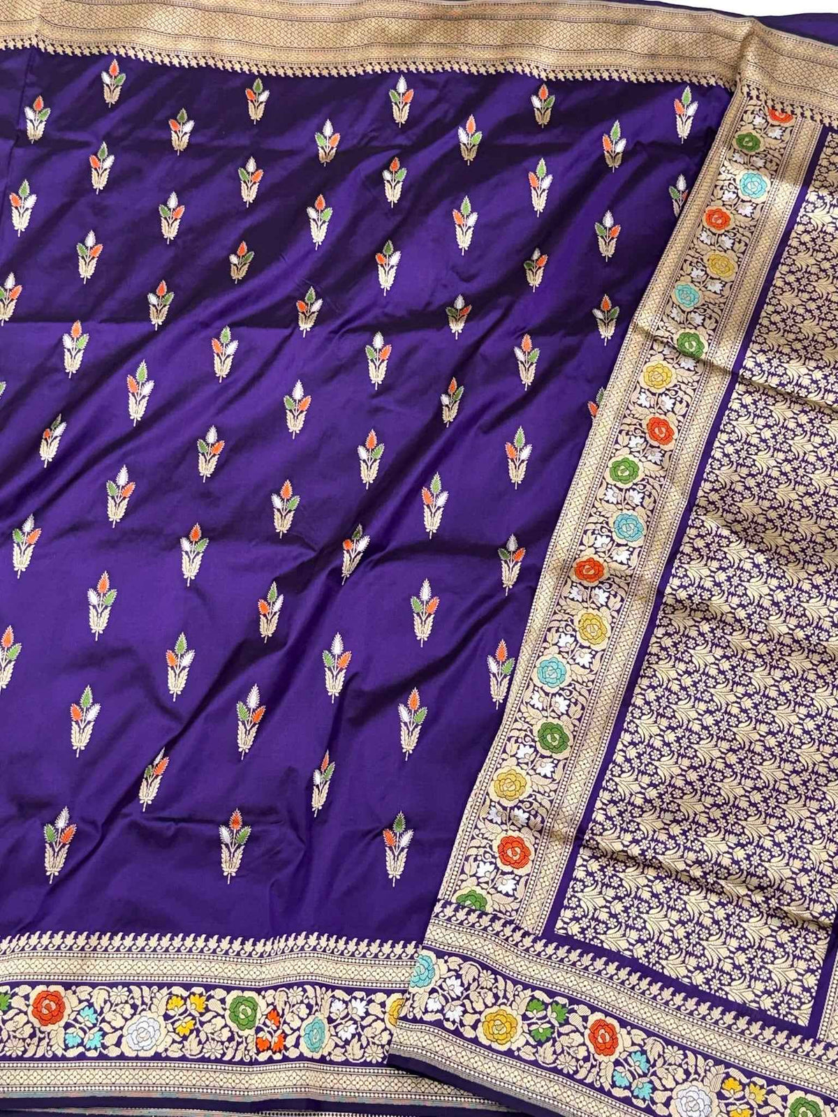 Purple Pure Mulberry Katan Silk | Kadhwa Weave | Handwoven Banarasi Saree