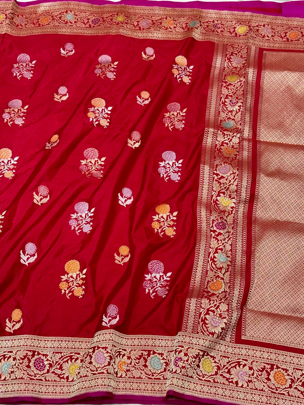 Red Pure Mulberry Katan Silk | Kadhwa Weave | Handwoven Banarasi Saree