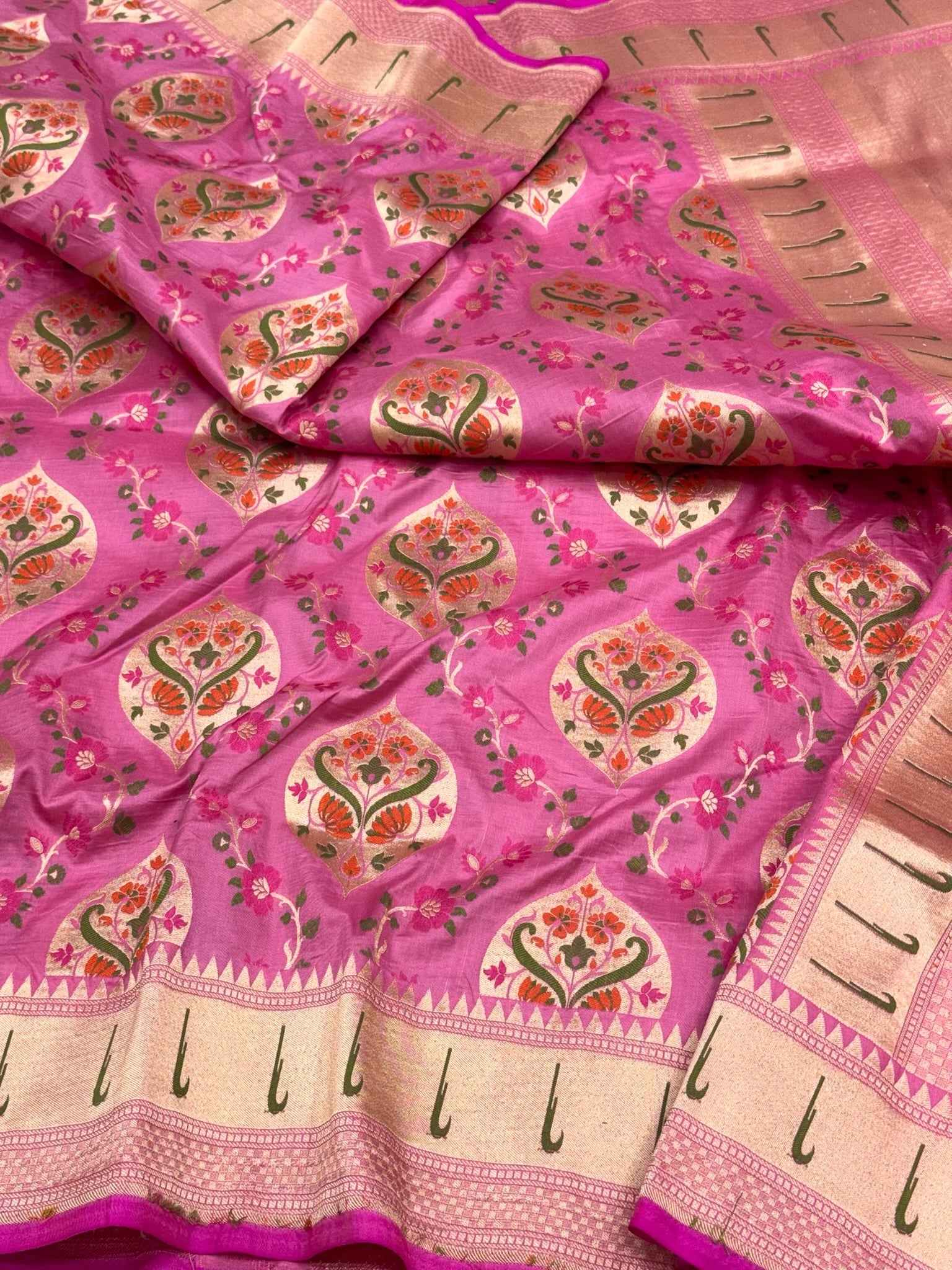 Hot Pink Pure Katan Silk & Mulberry Silk | Authentic Handloom Banarasi Saree