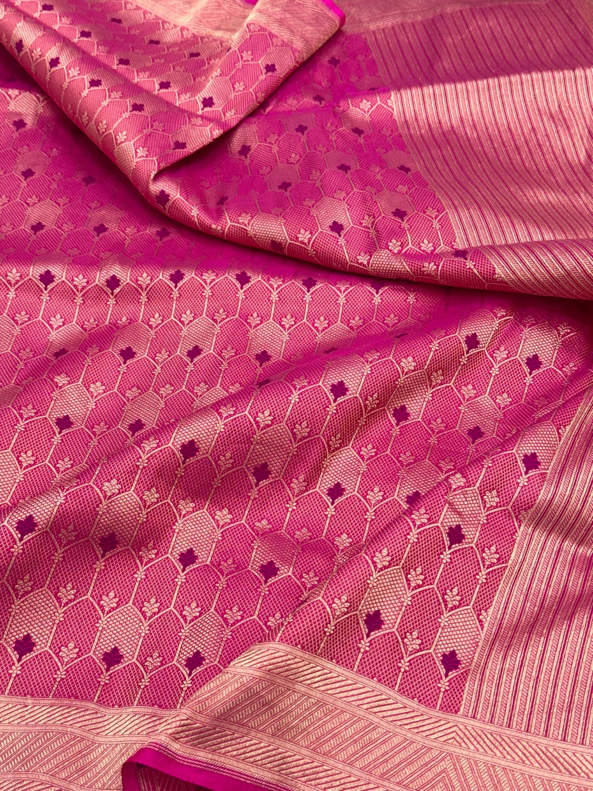 Rani Pink Pure Katan Silk Handloom Contemporary Banarasi Brocade Saree