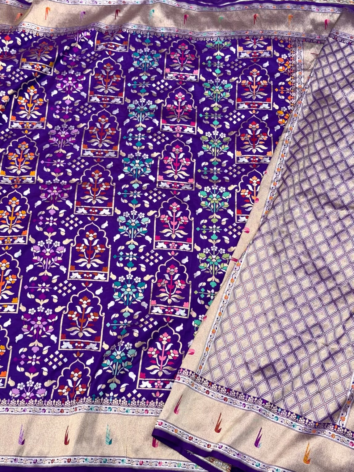 Purple Pure Katan Silk & Pure Mulberry Silk Handloom Banarasi Saree