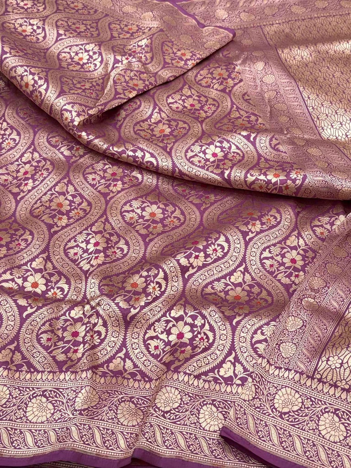 Lilac Pink Pure Mulberry Silk & Pure Katan Silk Handloom Banarasi Saree - Brocade