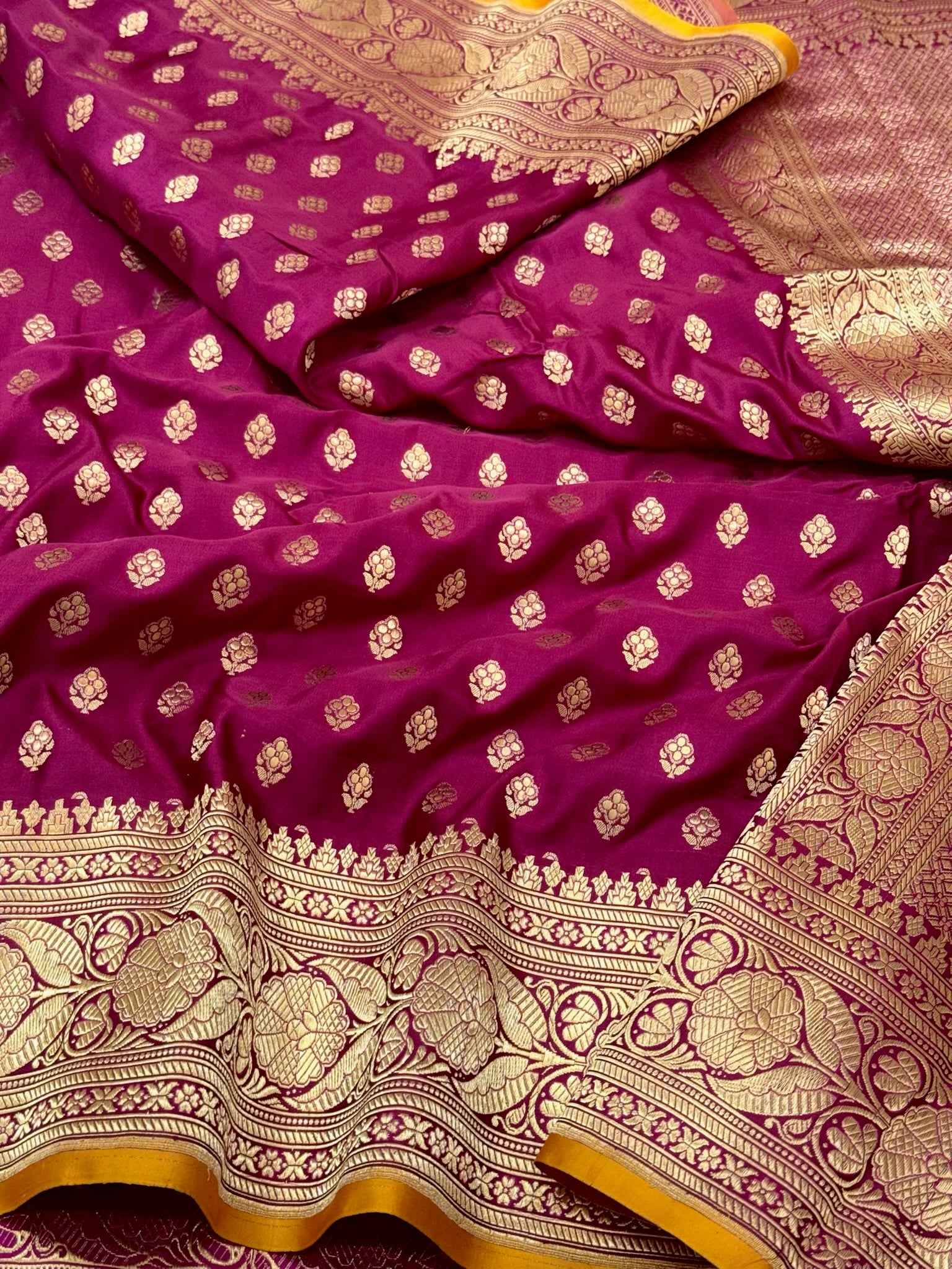 Berry Wine Pure Mulberry Katan Silk Handloom Banarasi Saree