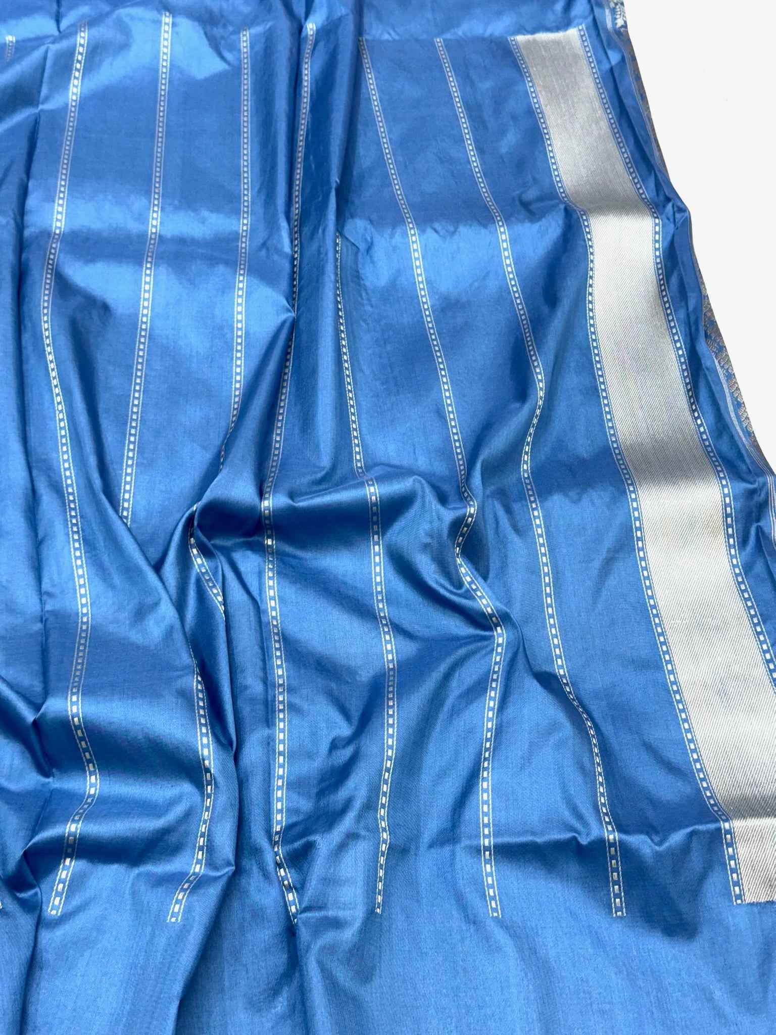 German Blue Exclusive Banarasi Contemporary Saree | Pure Katan Mulberry Silk - Kadhwa Technique Handwoven Banarasi Saree
