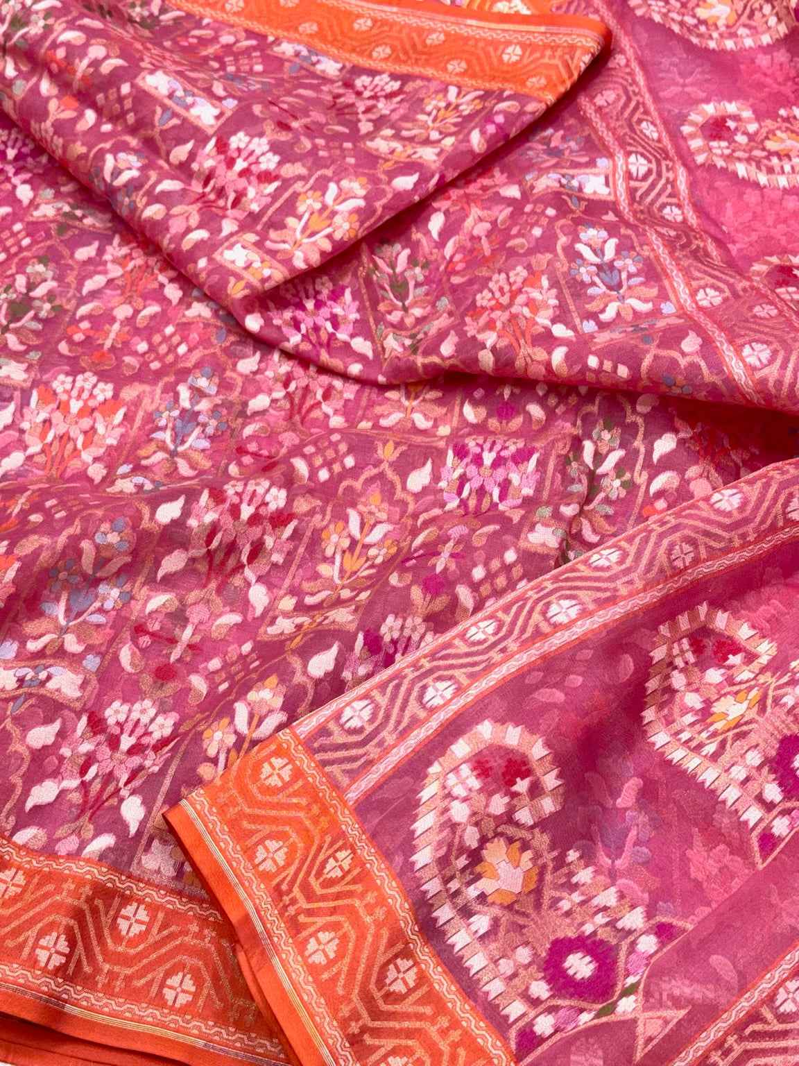 Purple Pure Kora Silk & Pure Mulberry Silk Jamdani Handloom Banarasi Saree