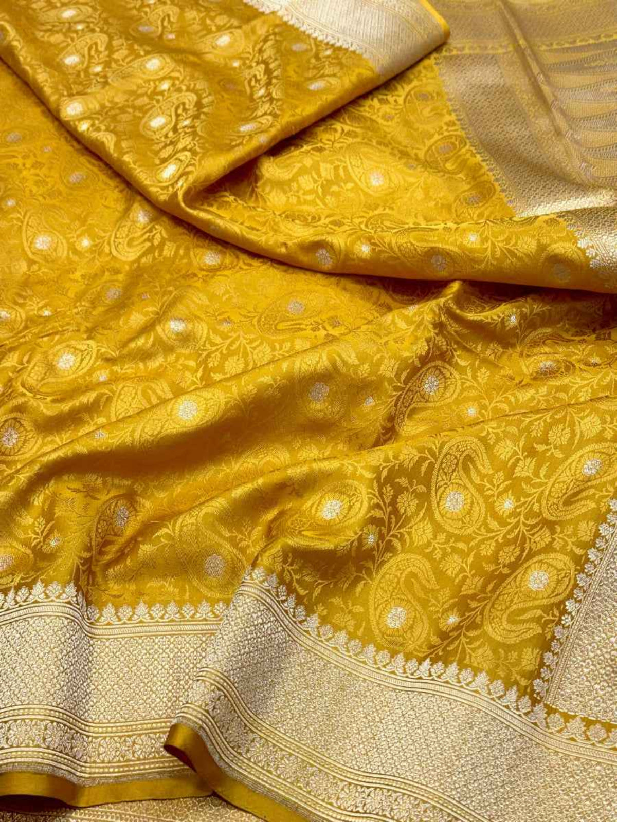 Black Pure Satin Silk Soft Drape Handwoven Banarasi Saree